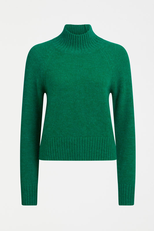 Enka Neat Fit Funnel Neck Sweater Front | MILAN GREEN