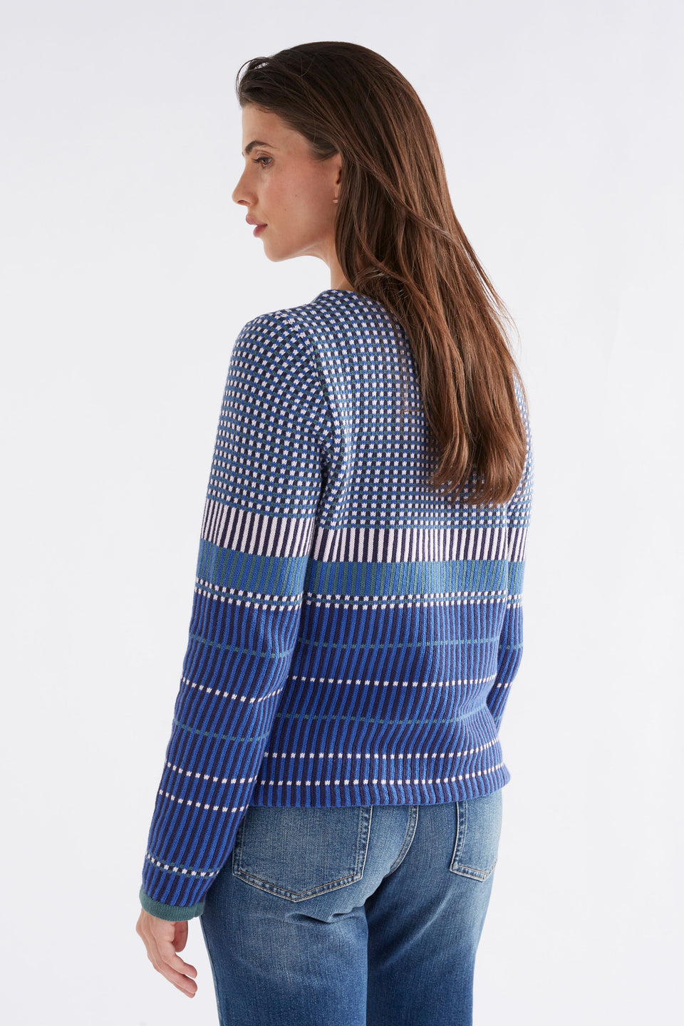 Cila Multi Check Organic Cotton Knit Jumper Model Back | BLUE MULTI