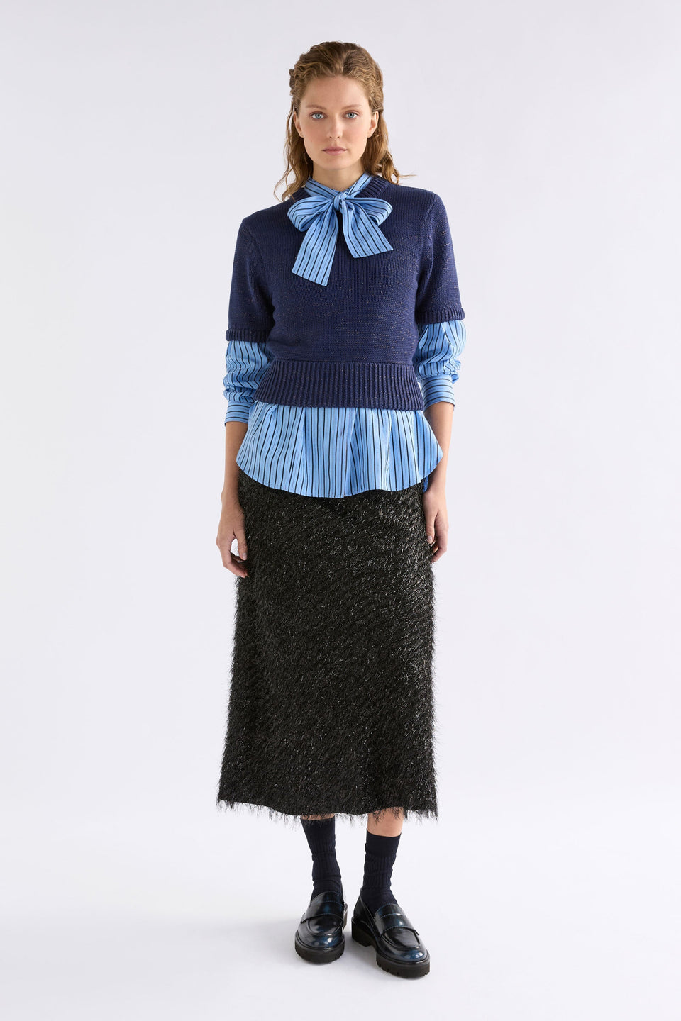 Luft Lurex Knit Top Navy Copper Knitwear - ELK | NAVY COPPER