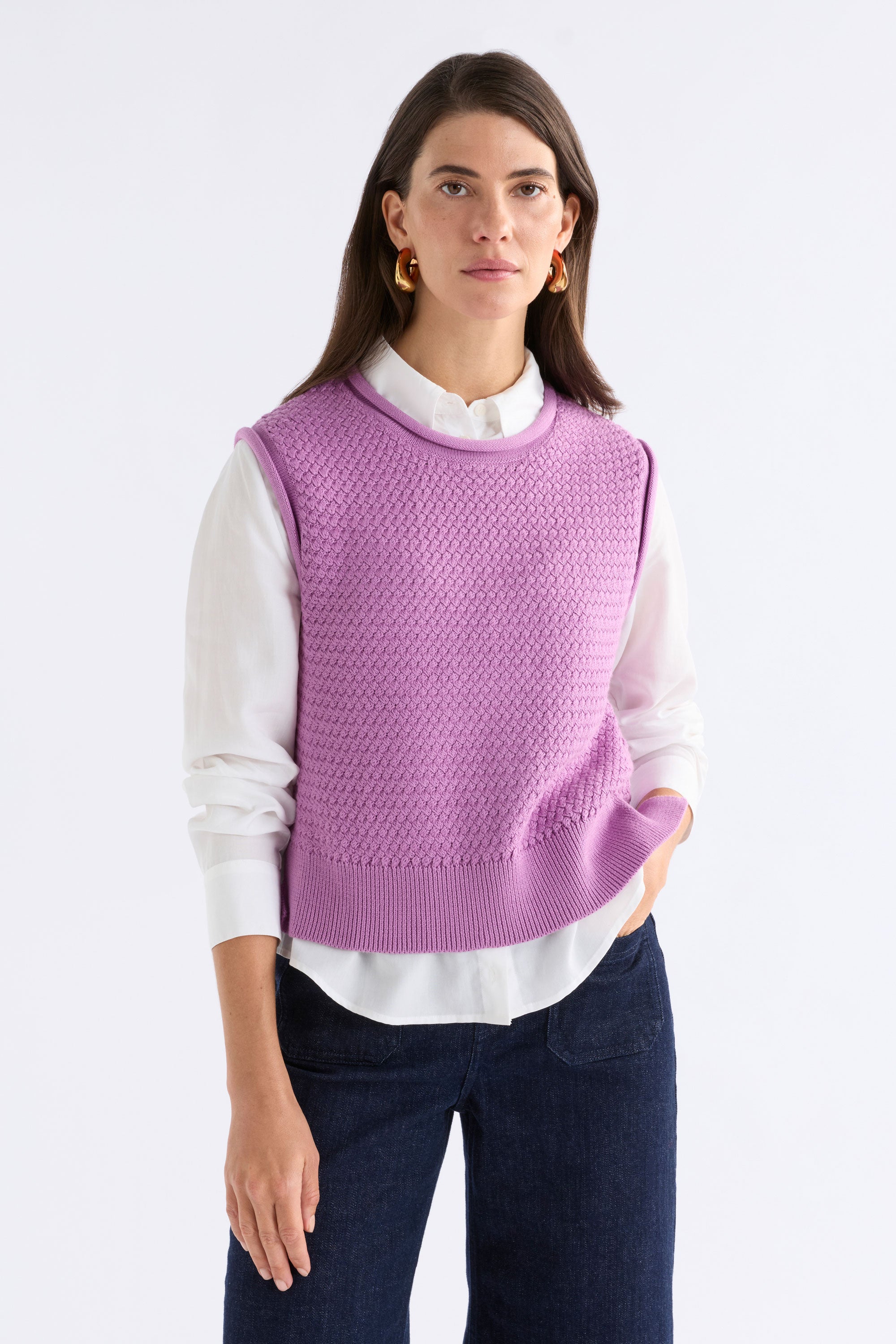Shop The Naya organic Cotton Basket Weave Knit Vest Violet | ELK AU