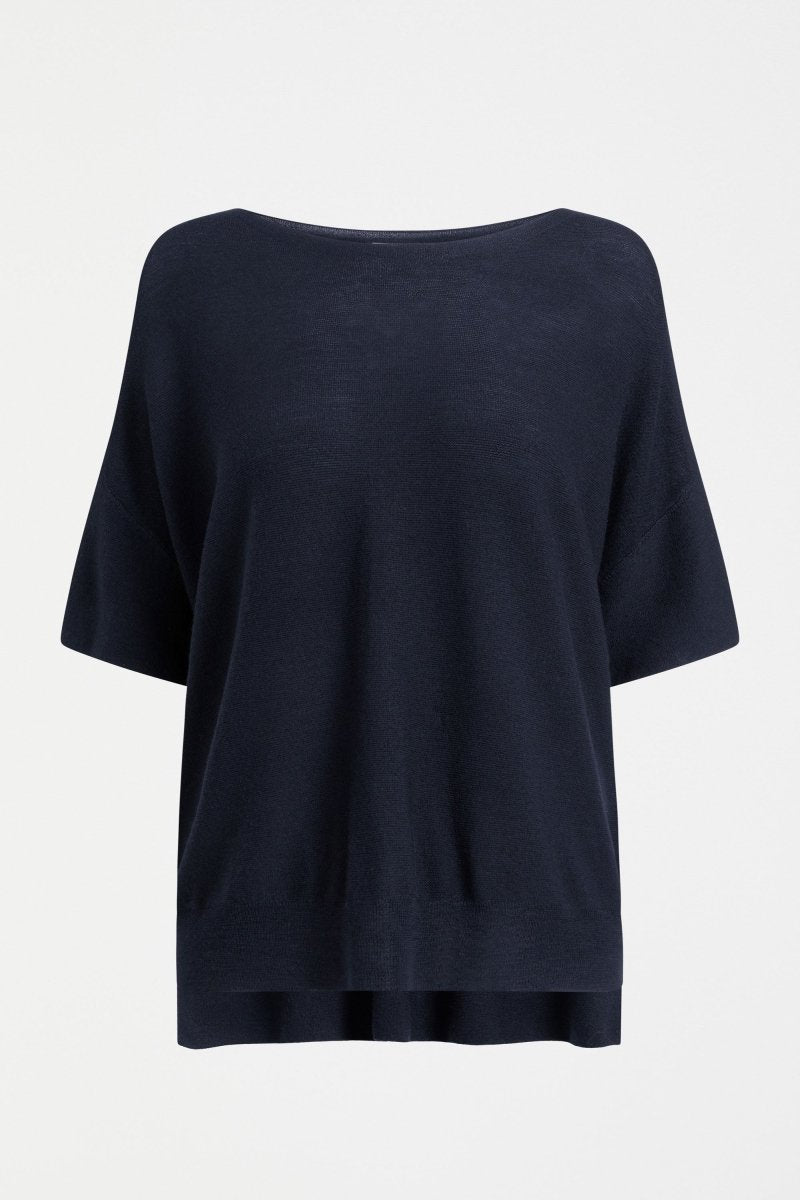 Kita Fine Merino Knit Short Sleeve Top ELK | MIDNIGHT