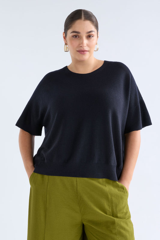 Kita Fine Merino Knit Short sleeve Top | MIDNIGHT
