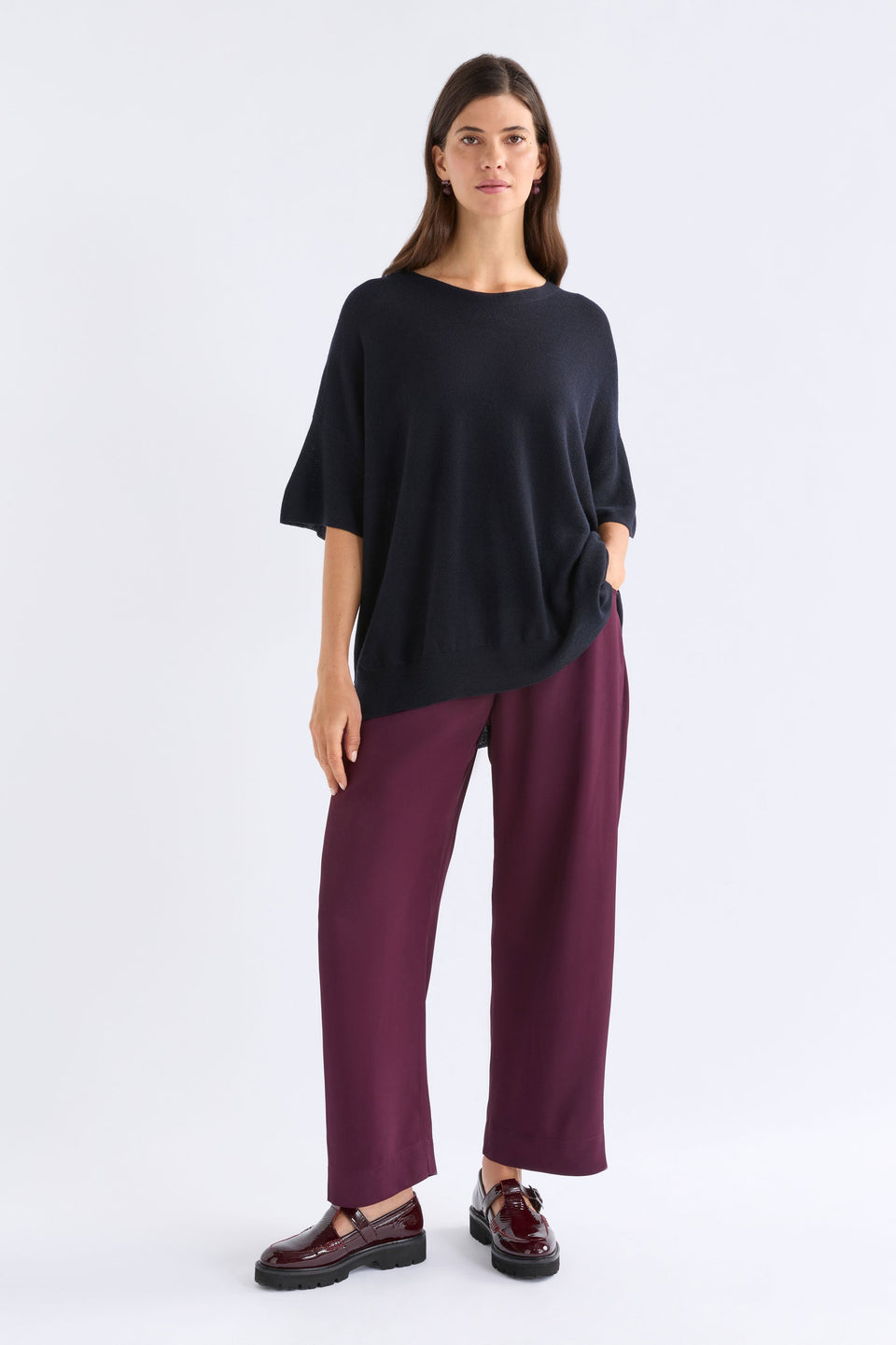 Kita Fine Merino Knit Short Sleeve Top ELK | MIDNIGHT