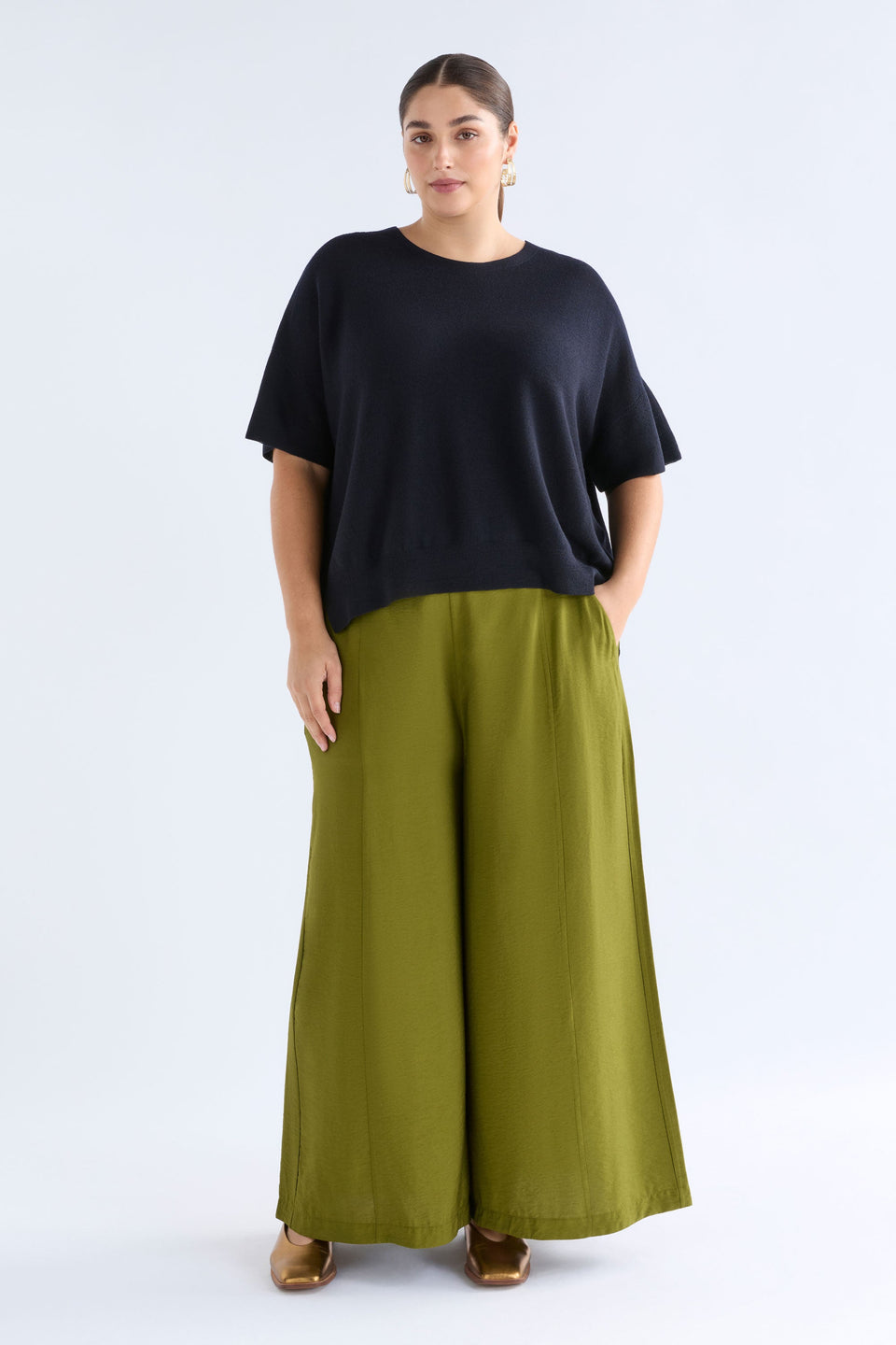 Kita Fine Merino Knit Short Sleeve Top ELK | MIDNIGHT