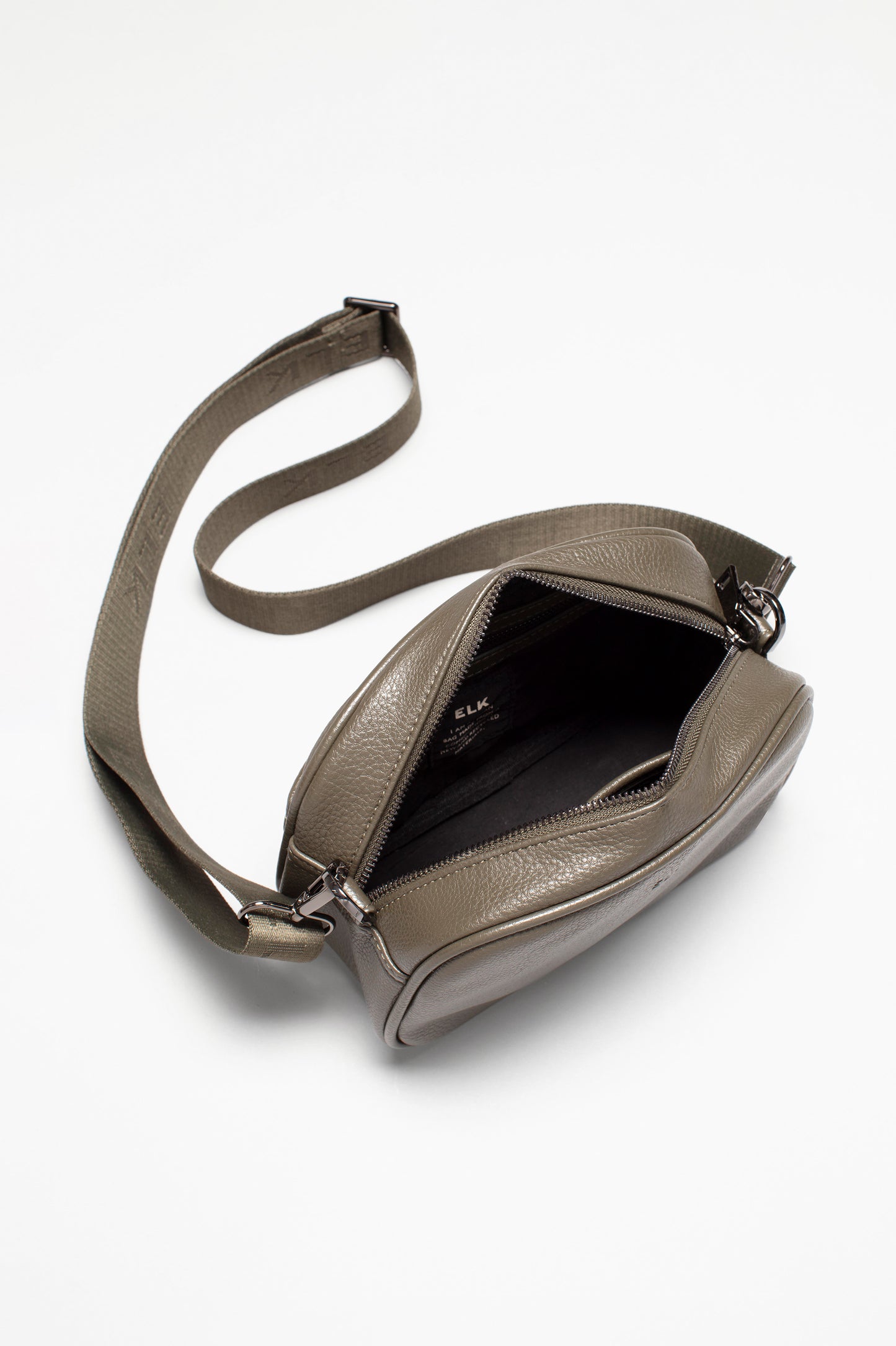 ELK Logo Recycled Polyester Webbing Strap On Kassel Bag internal | OLIVE