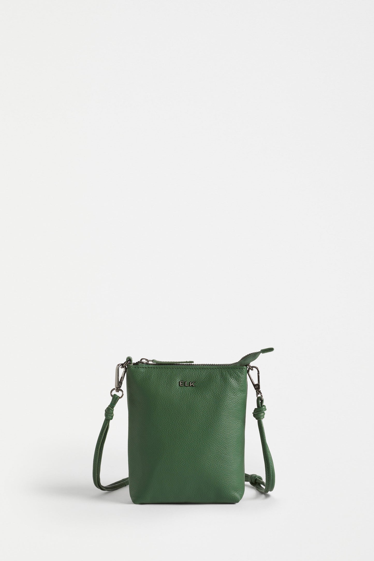 Ondo Remnant Leather Zip-up Cross Body Pouch Front | DARK GREEN