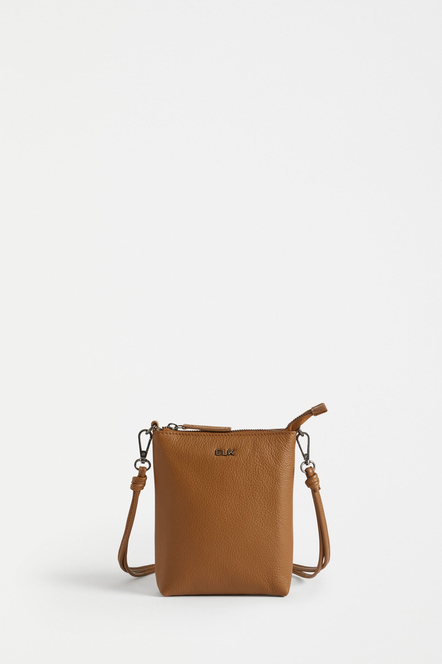 Ondo Remnant Leather Zip-up Cross Body Pouch Front | TAN