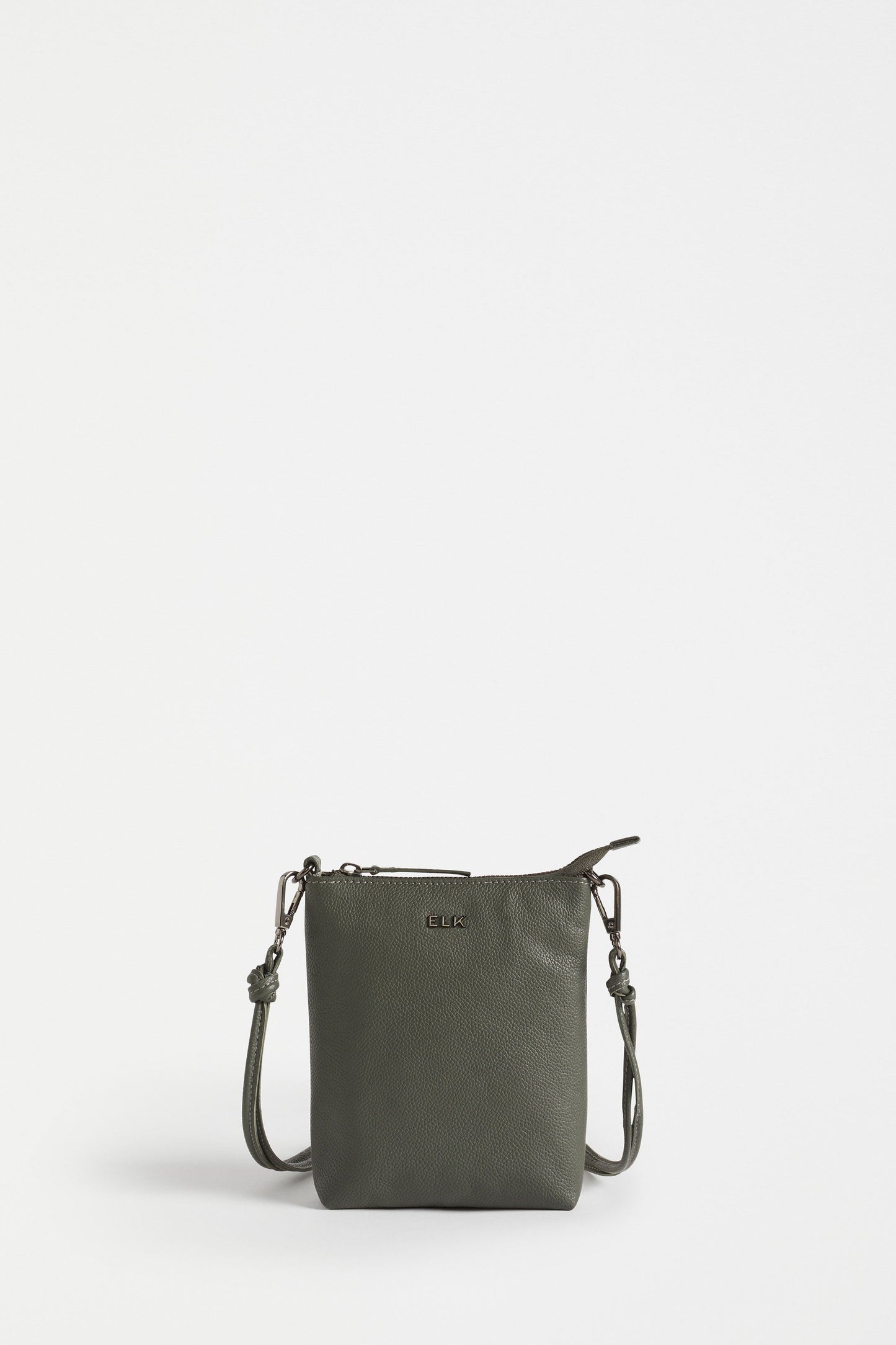 Ondo Remnant Leather Zip-up Cross Body Pouch Front | OLIVE