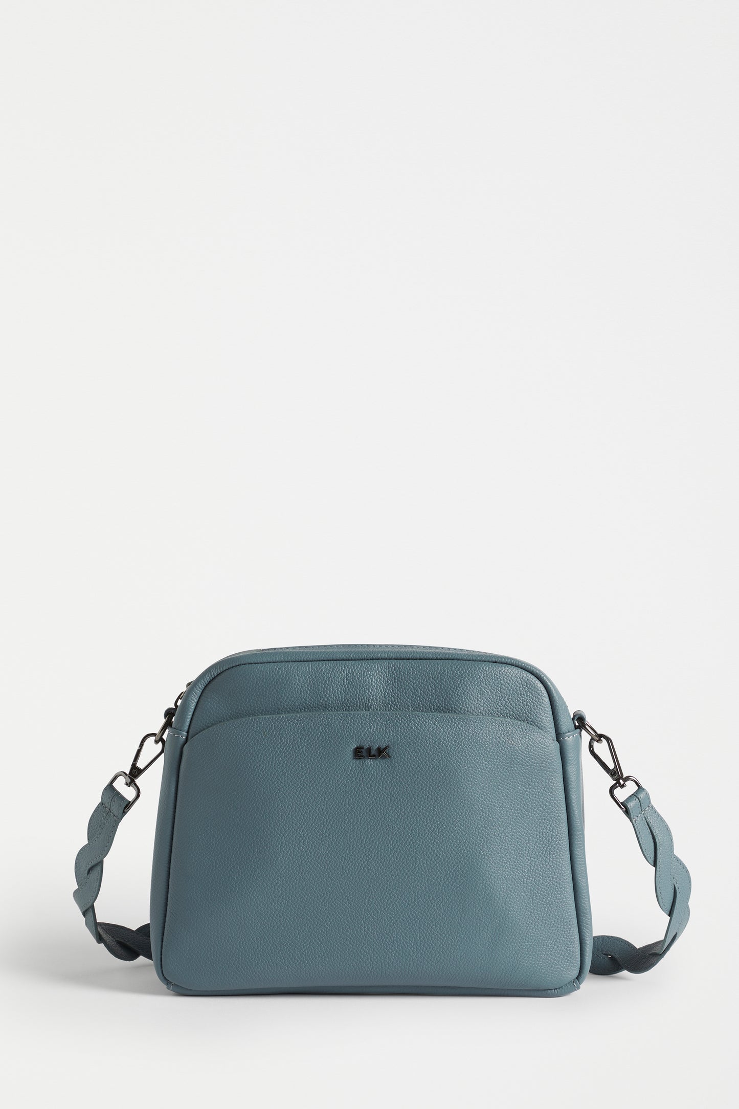 Arna Medium Sized Leather Cross Body Bag with Braided Detachable Strap Front | DENIM