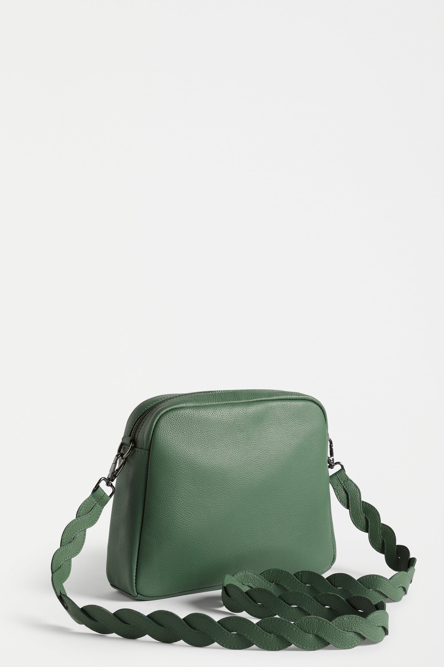 Arna Medium Sized Leather Cross Body Bag with Braided Detachable Strap Back | FOREST GREEN