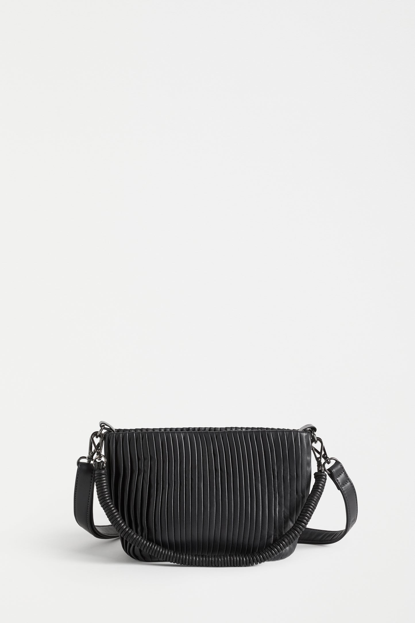 Oda Small Cross Body Pleated Leather Bag Front | INK