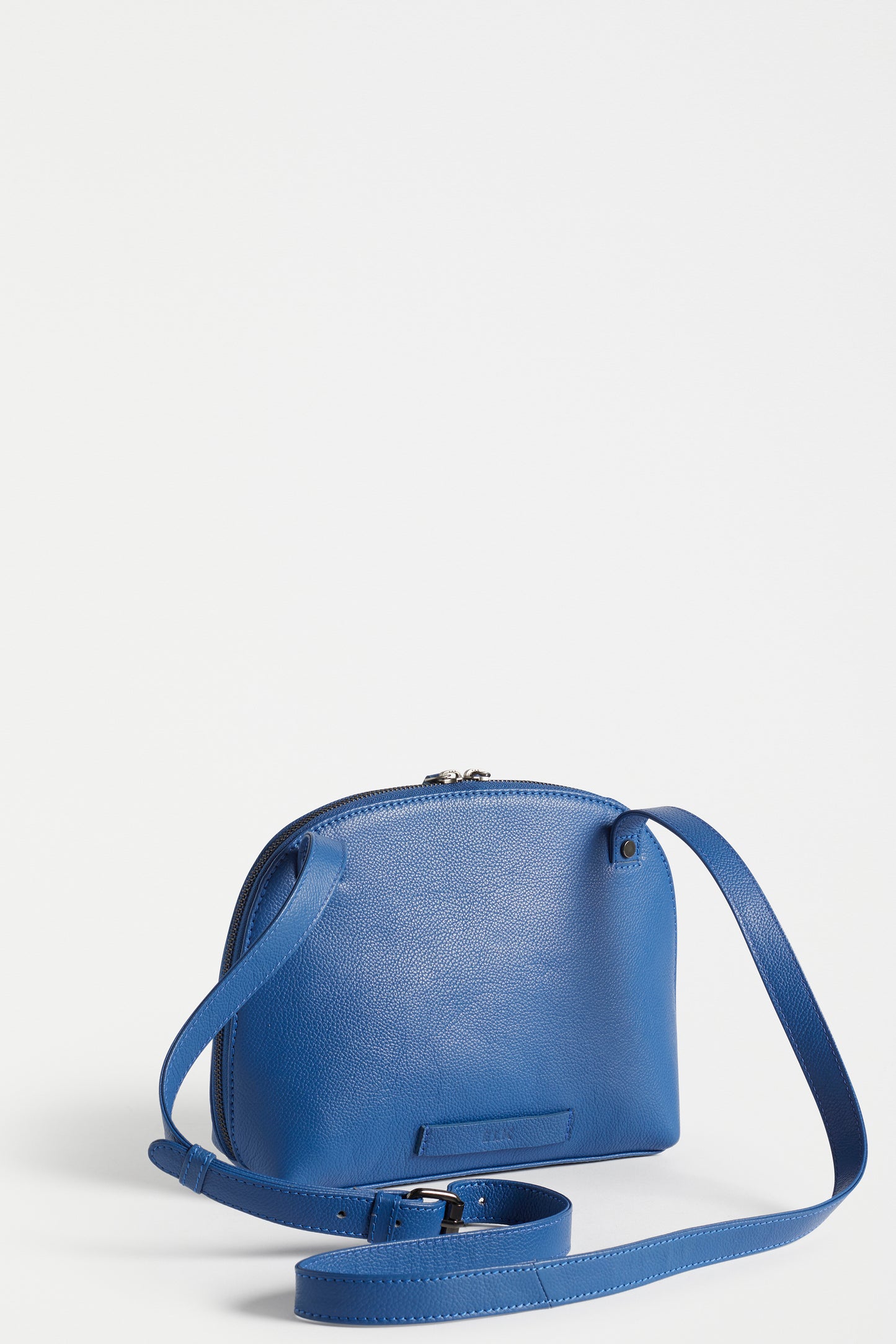 Orcas Half Moon Zip Up Small Leather Bag Back | DEEP BLUE