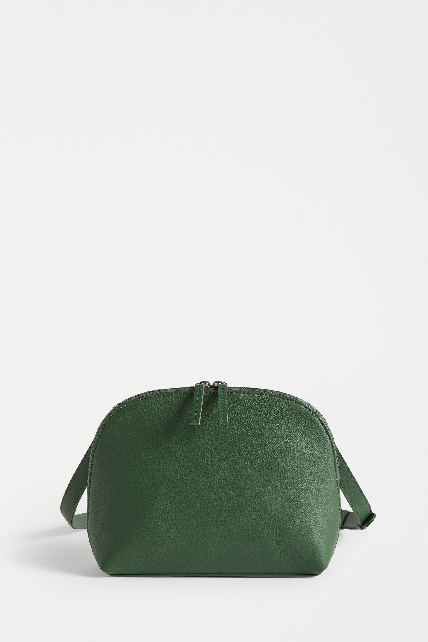 Orcas Half Moon Zip Up Small Leather Bag front | DARK GREEN