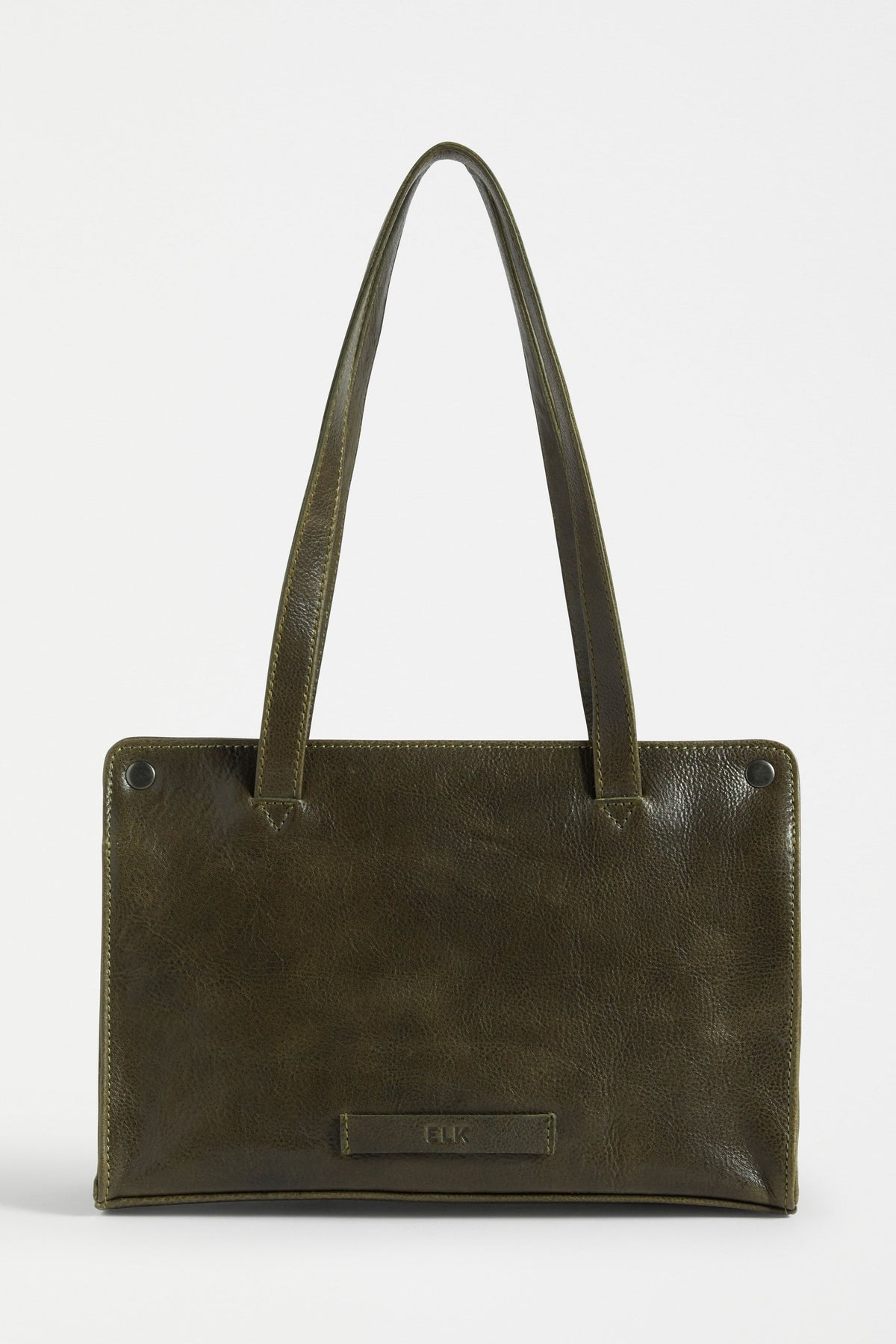 Mini Remnant Leather Zip Up Small Shoulder Bag Back | DARK OLIVE