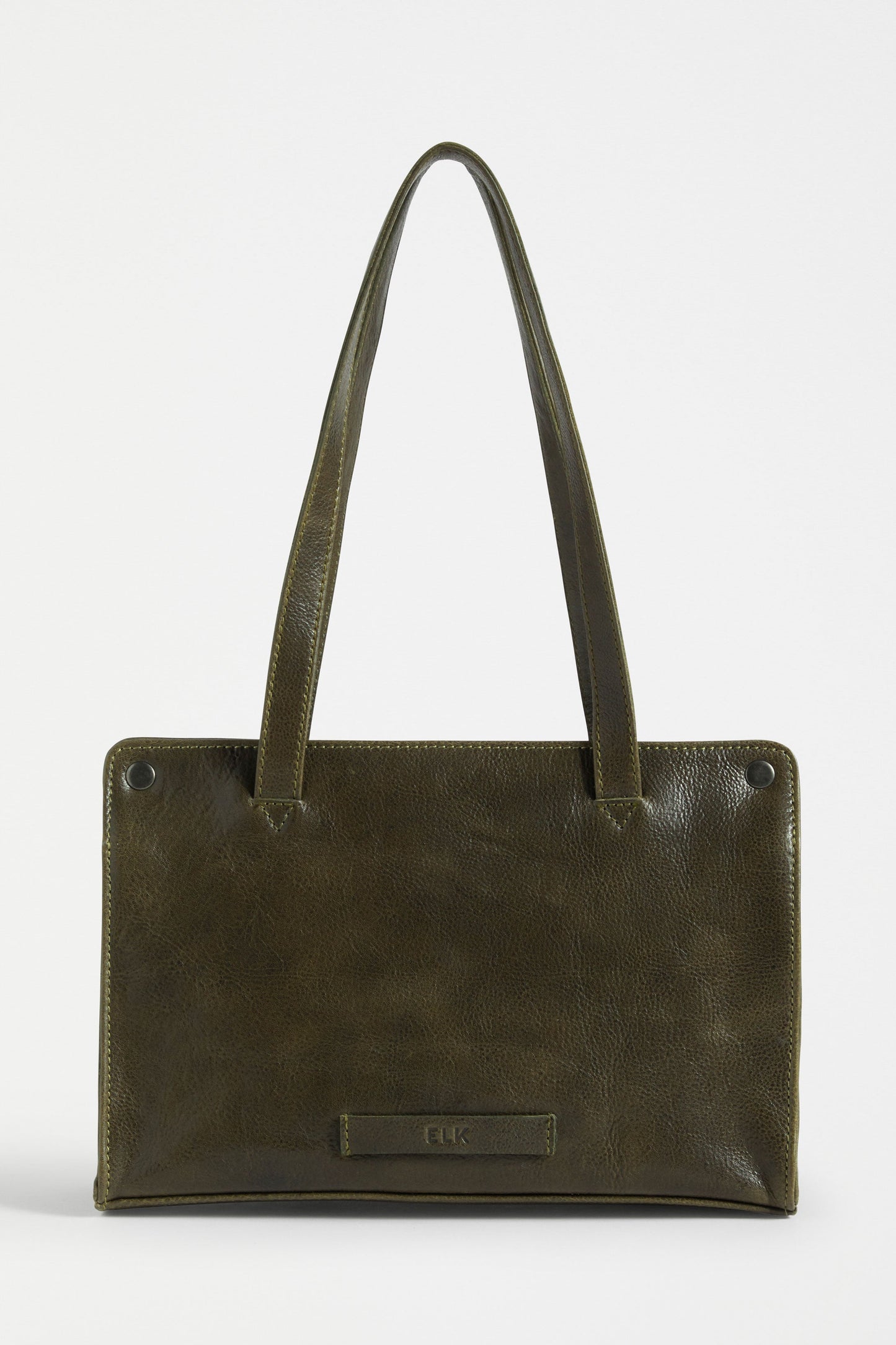 Mini Remnant Leather Zip Up Small Shoulder Bag Back | DARK OLIVE