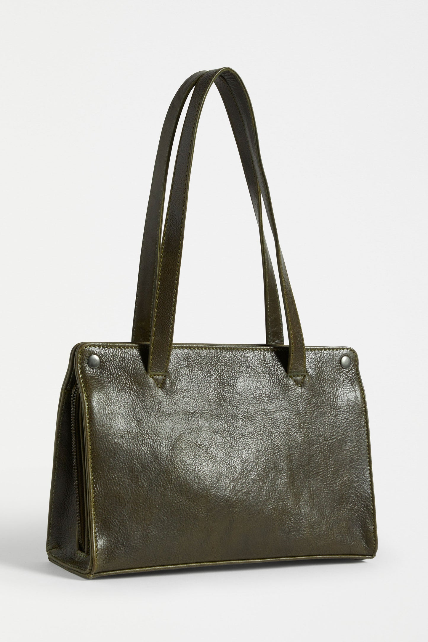 Mini Remnant Leather Zip Up Small Shoulder Bag Front | DARK OLIVE