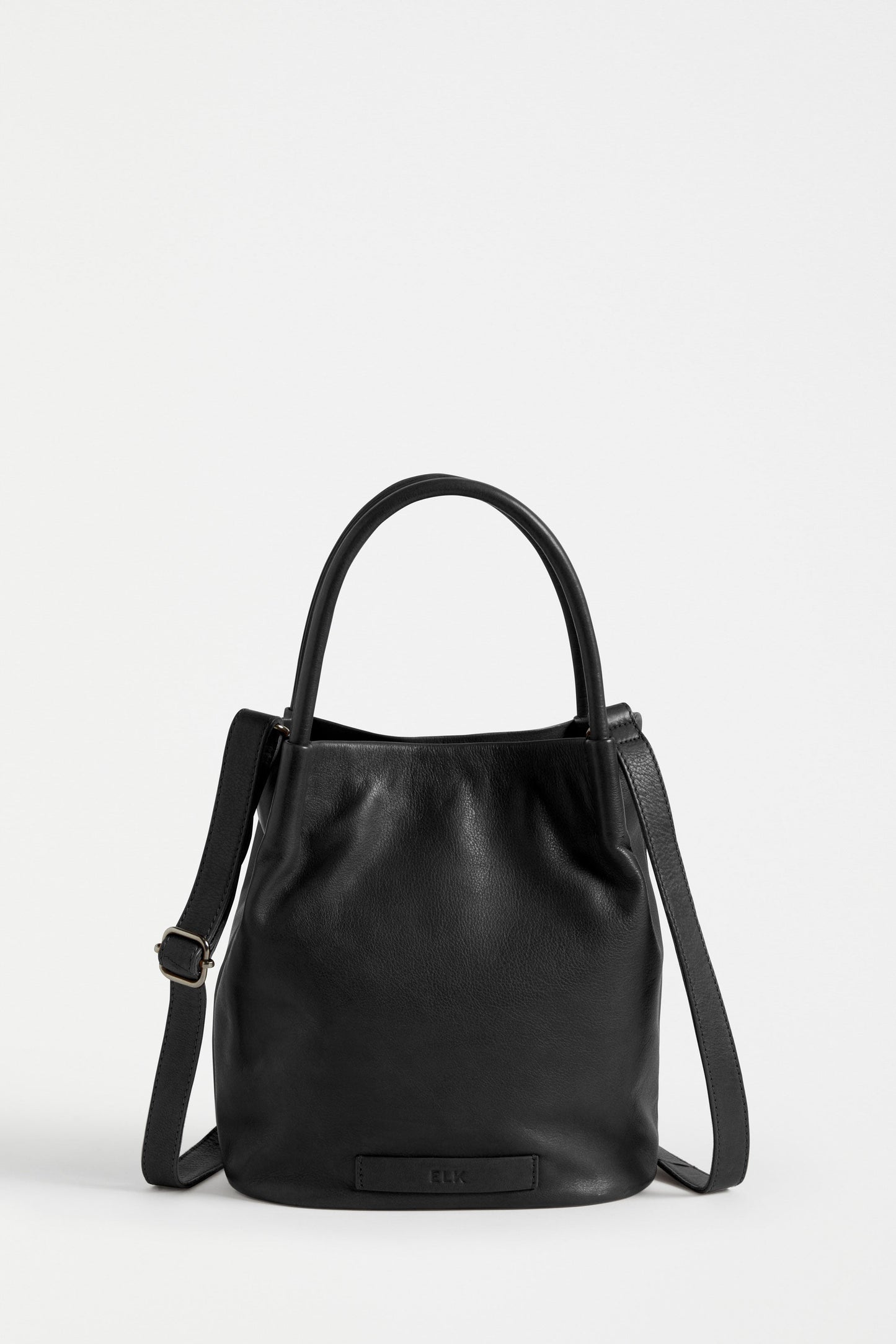 Mini Remnant Leather Orsa Bucket Bag with Fixed Handle and Detachable Strap Back | BLACK