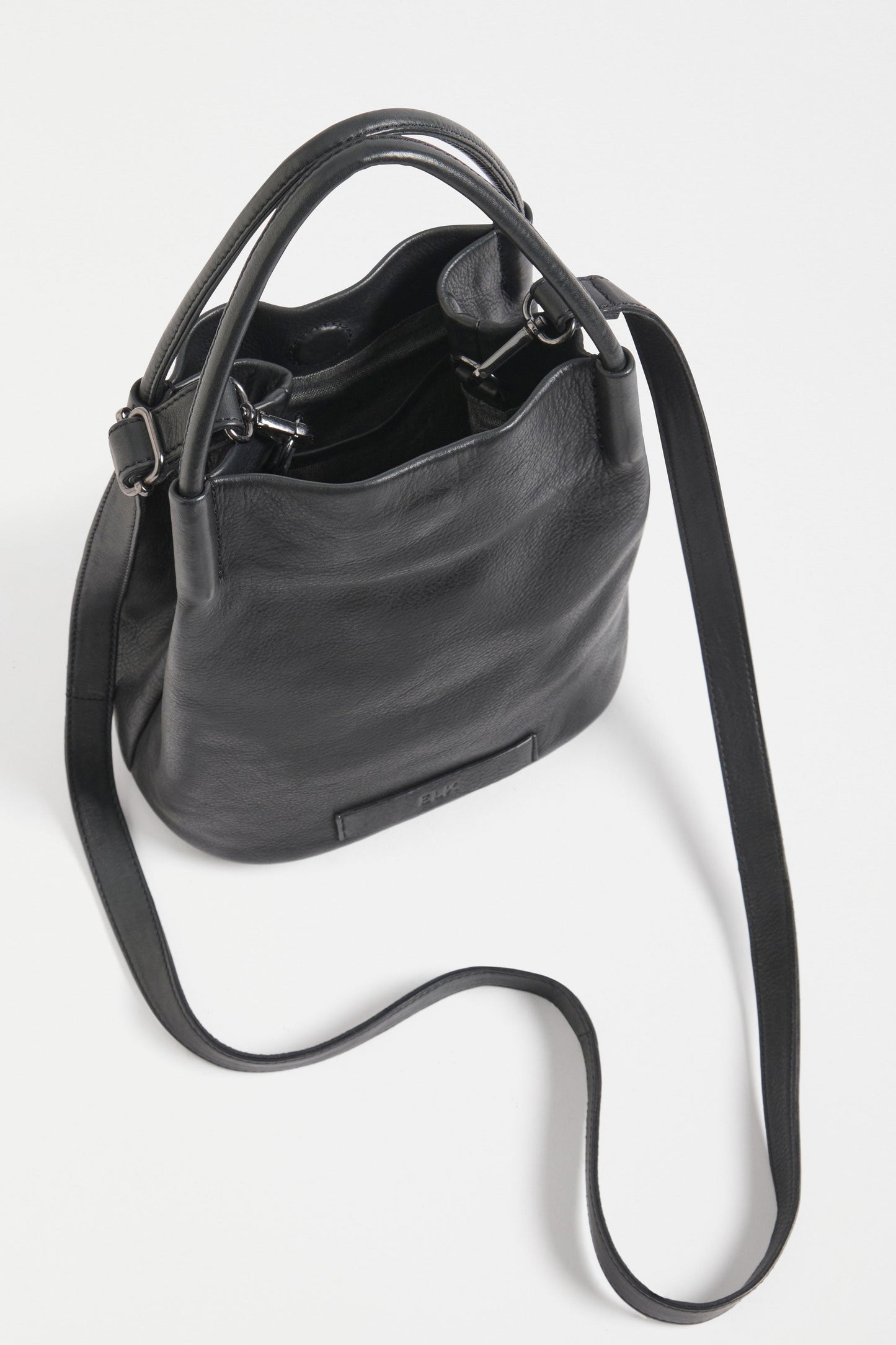 Mini Remnant Leather Orsa Bucket Bag with Fixed Handle and Detachable Strap Internal | BLACK