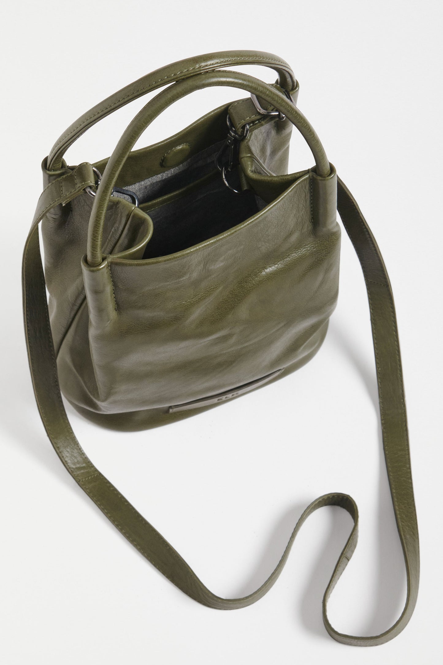 Mini Remnant Leather Orsa Bucket Bag with Fixed Handle and Detachable Strap Internal | OLIVE