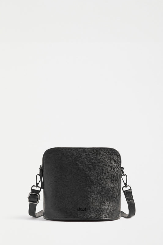 Frede Small Remanent Leather Zip Up Cross Body Bag Front | BLACK