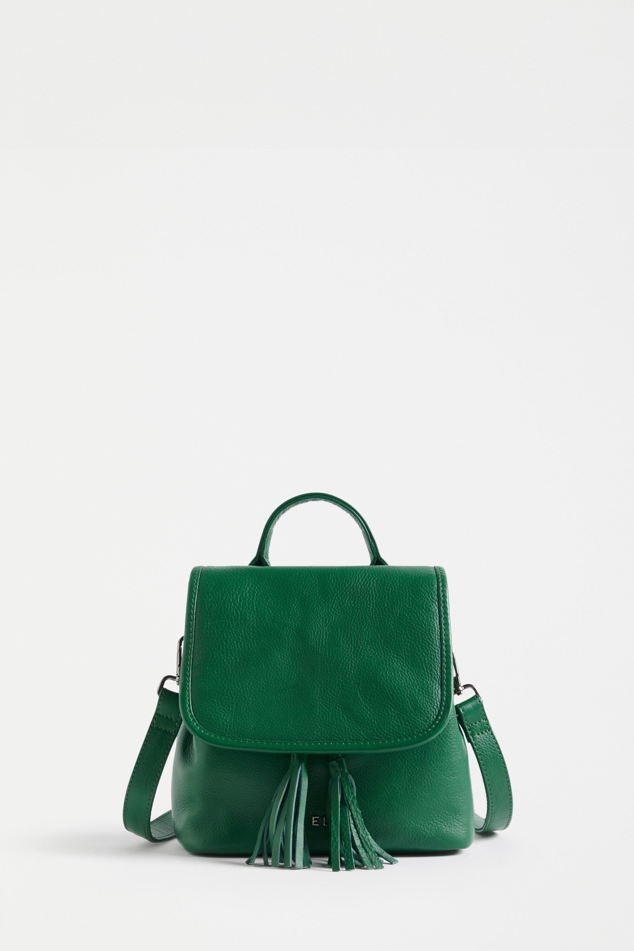 Jago Small Remanent Leather Drawstring Crossbody Bag with Tassel Detail Front | LEAF GREEN