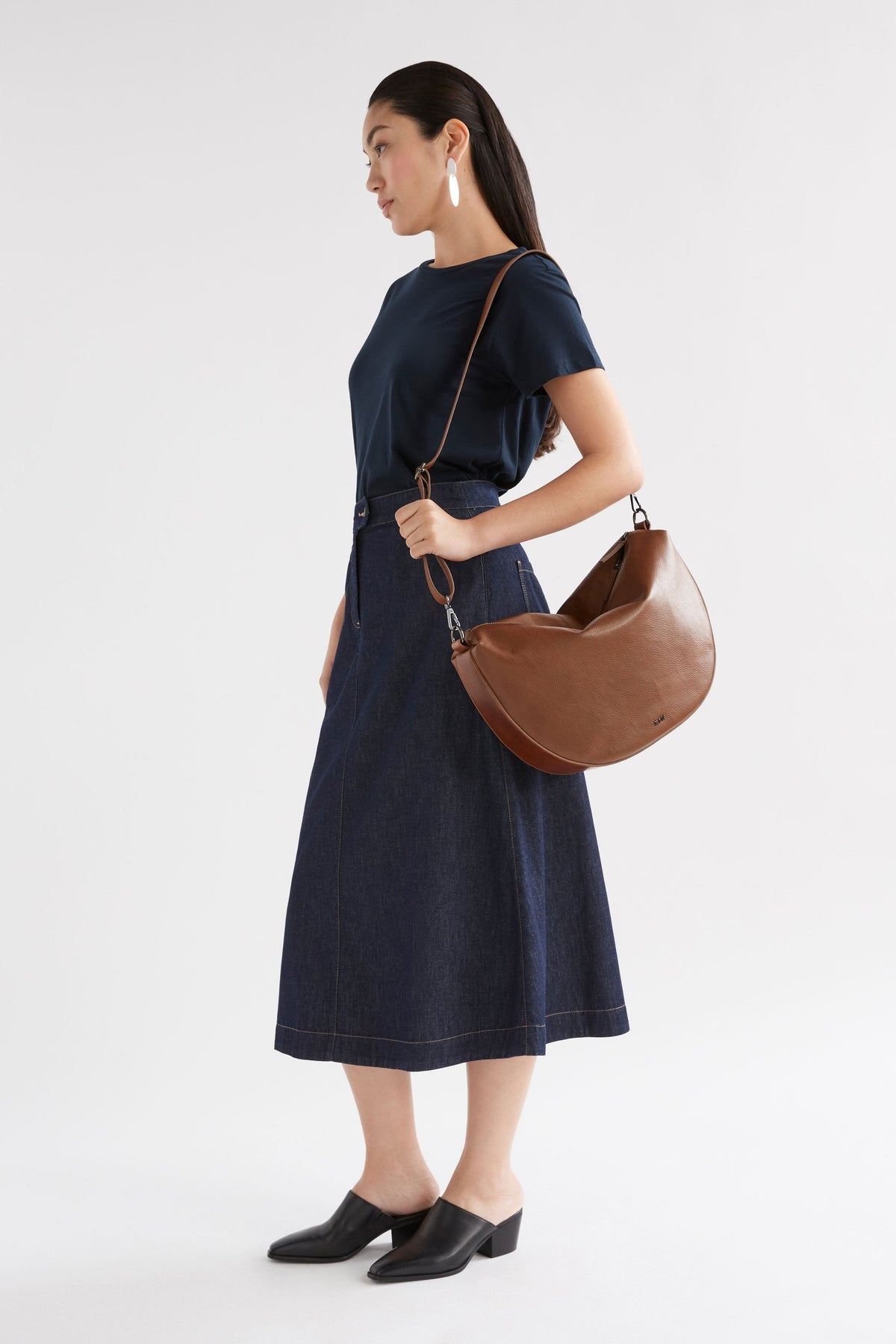 Illin Leather Half Moon Medium Crossbody Bag Model Model Full Body | SIENNA