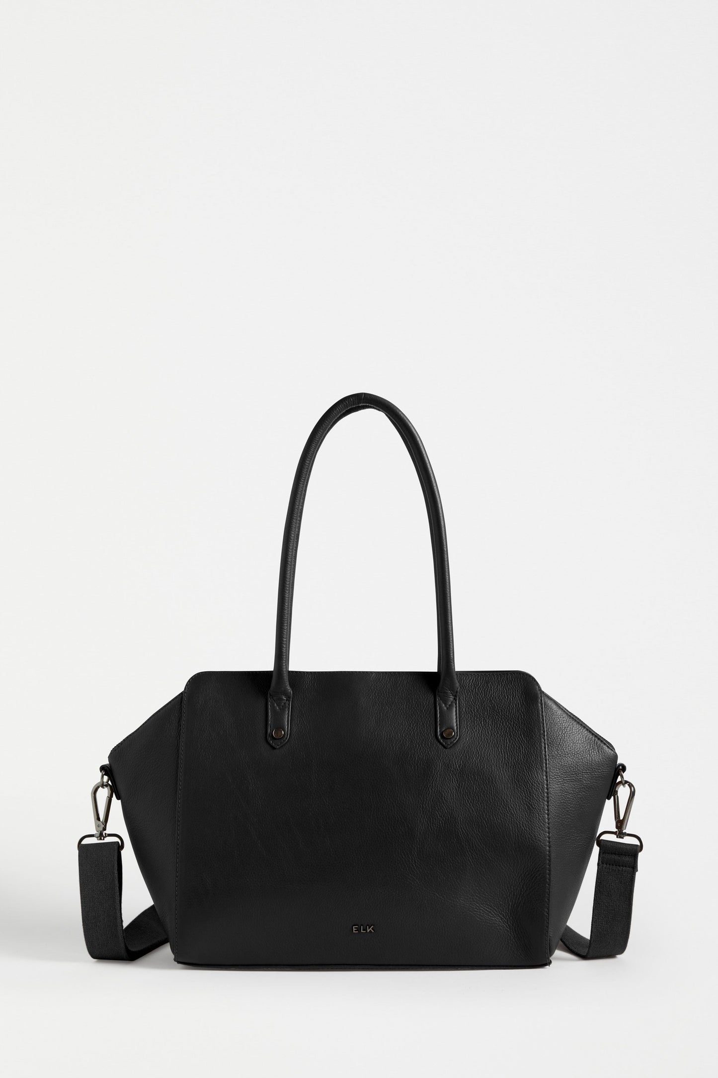 Alis Leather Shopper with Crossbody Strap Front | BLACK