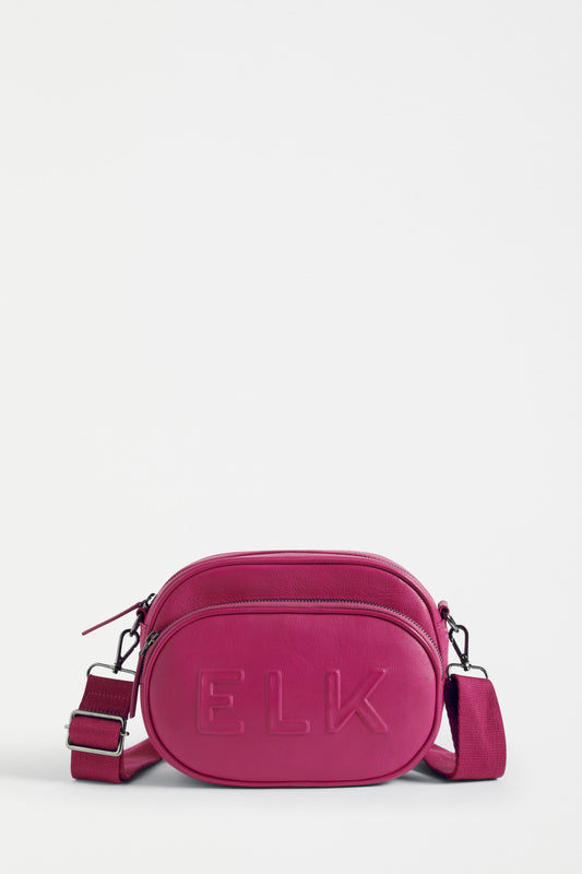 Eila Remanant Leather Front Pocket Logo Crossbody Bag Front | FUCHSIA