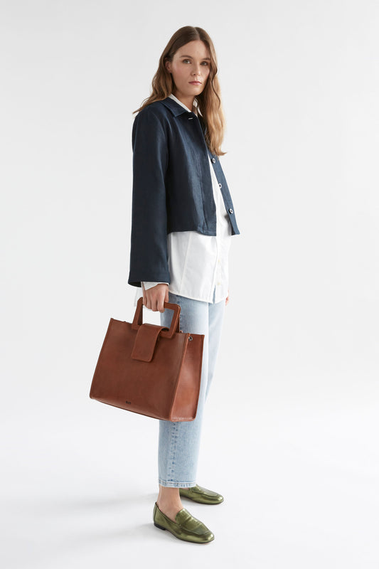 Faya Structured Leather Work Shopper Model | TAN