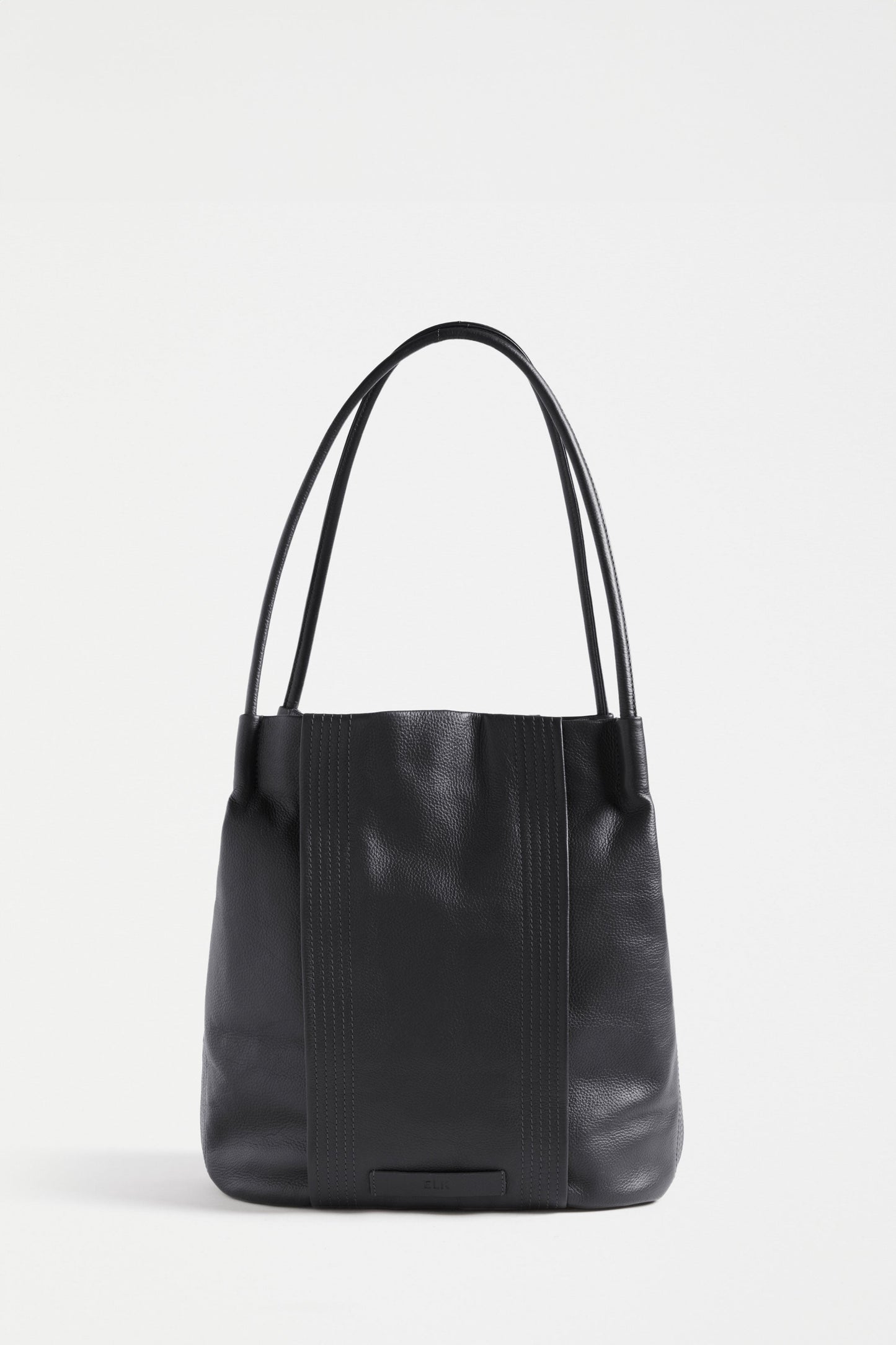 Sonne Leather Stitch and Pleat Detail Tote with Magnetic Closure Front | BLACK