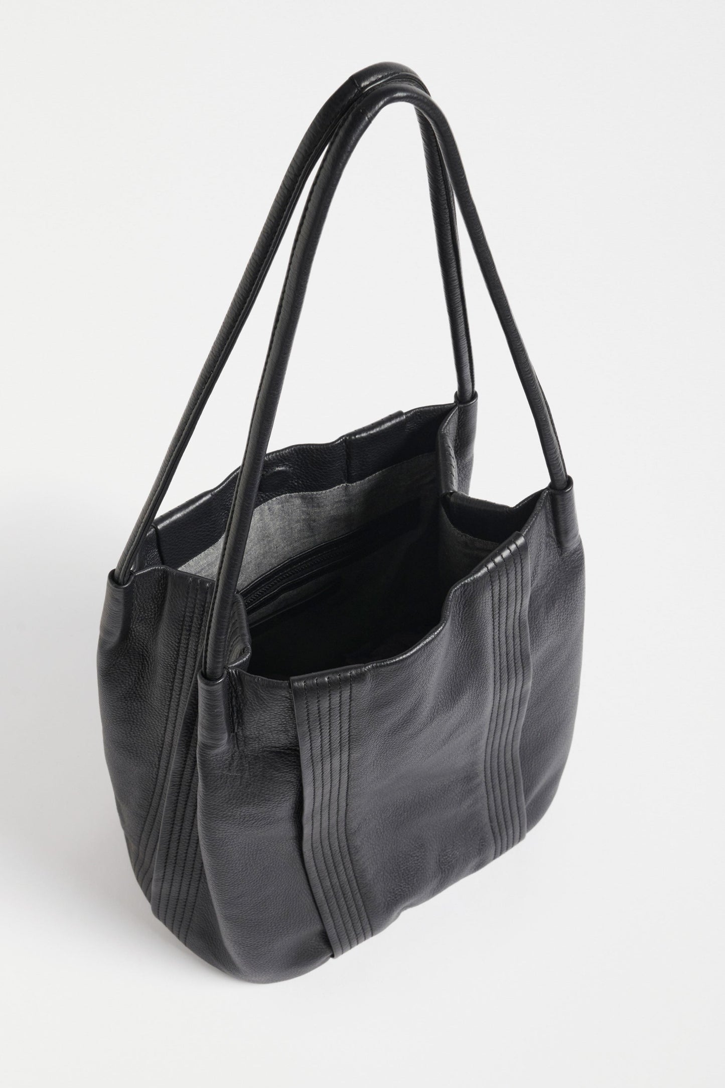 Sonne Leather Stitch and Pleat Detail Tote with Magnetic Closure Internal  | BLACK