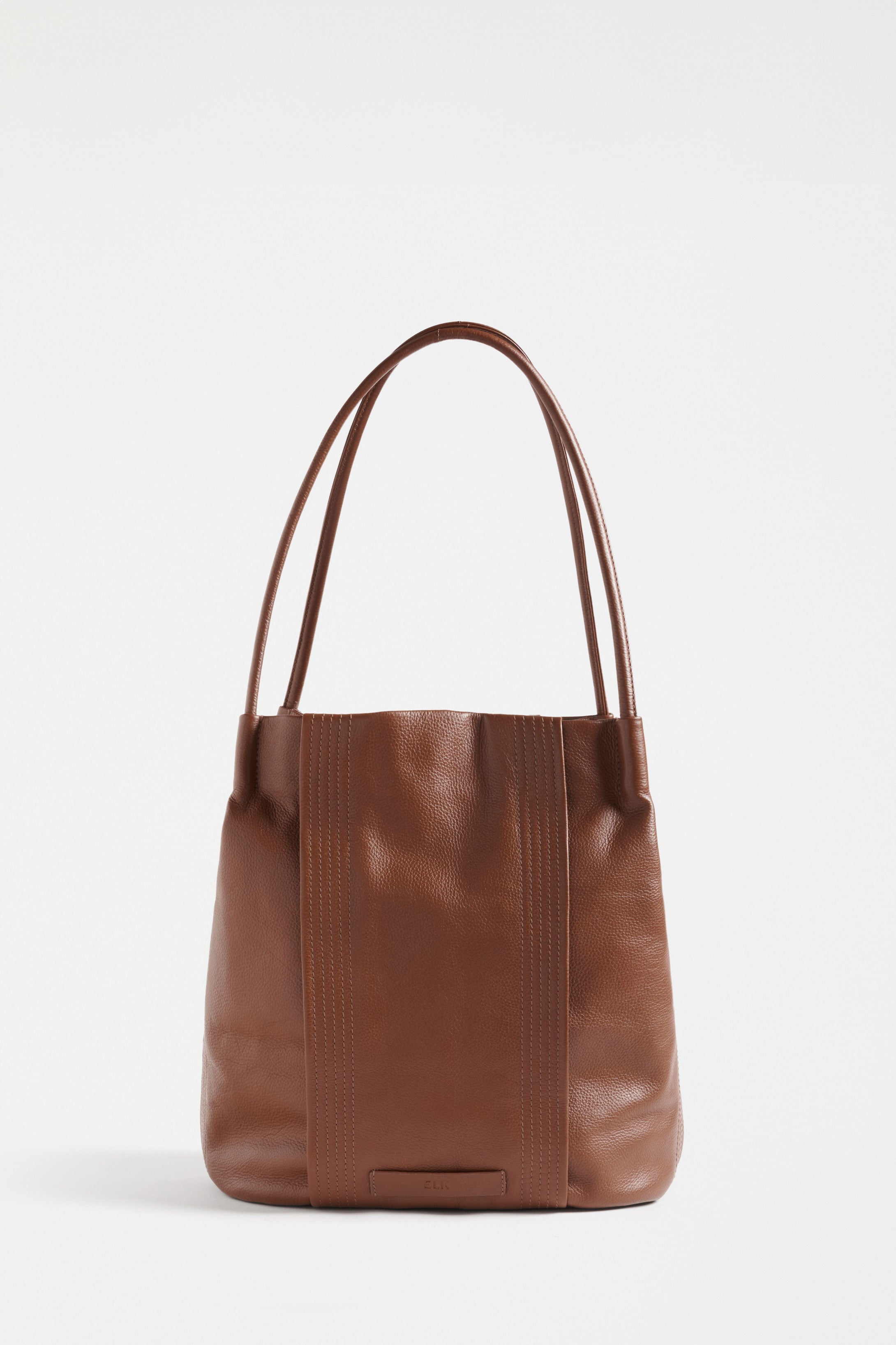 Sonne Leather Stitch and Pleat Detail Tote with Magnetic Closure Front | TAN