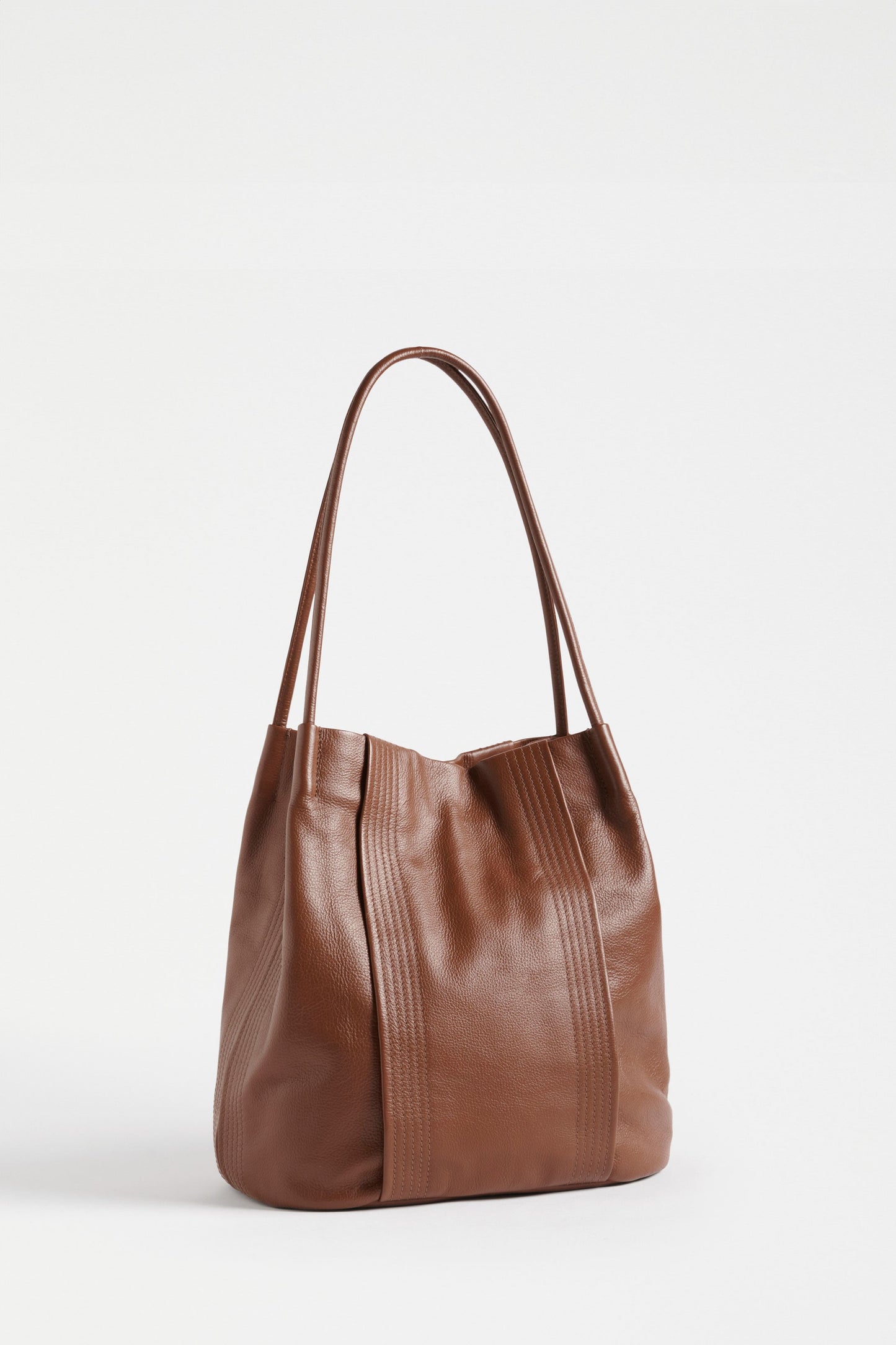 Sonne Leather Stitch and Pleat Detail Tote with Magnetic Closure Back | TAN