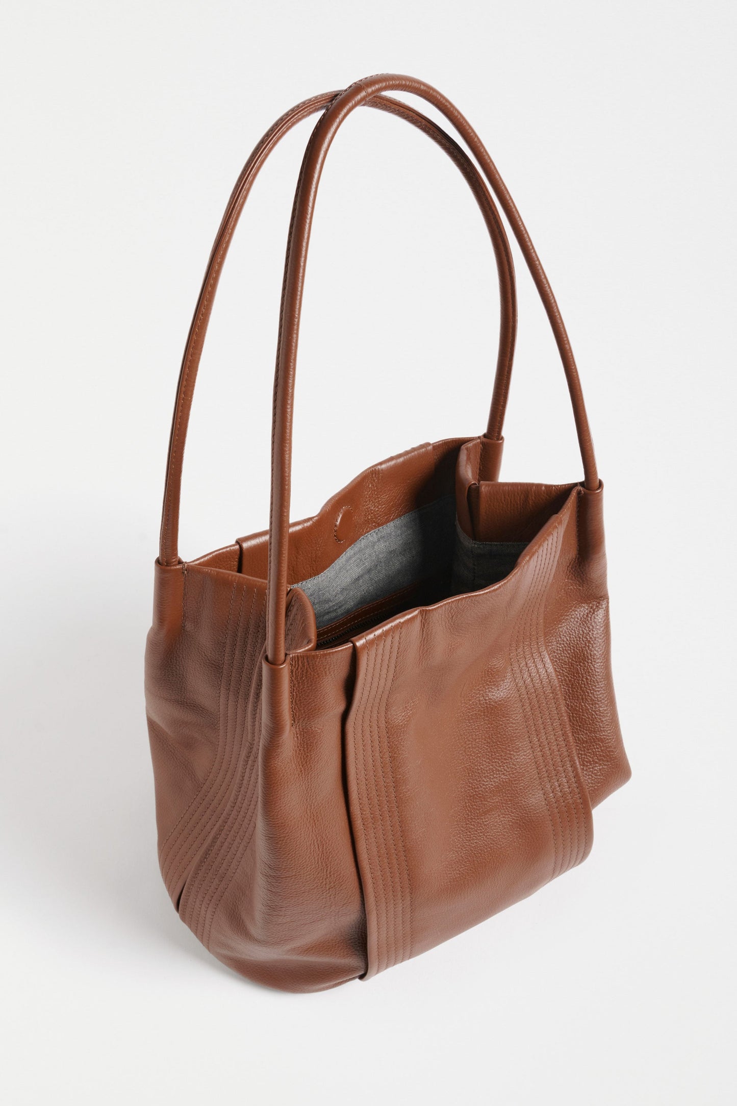 Sonne Leather Stitch and Pleat Detail Tote with Magnetic Closure Internal | TAN