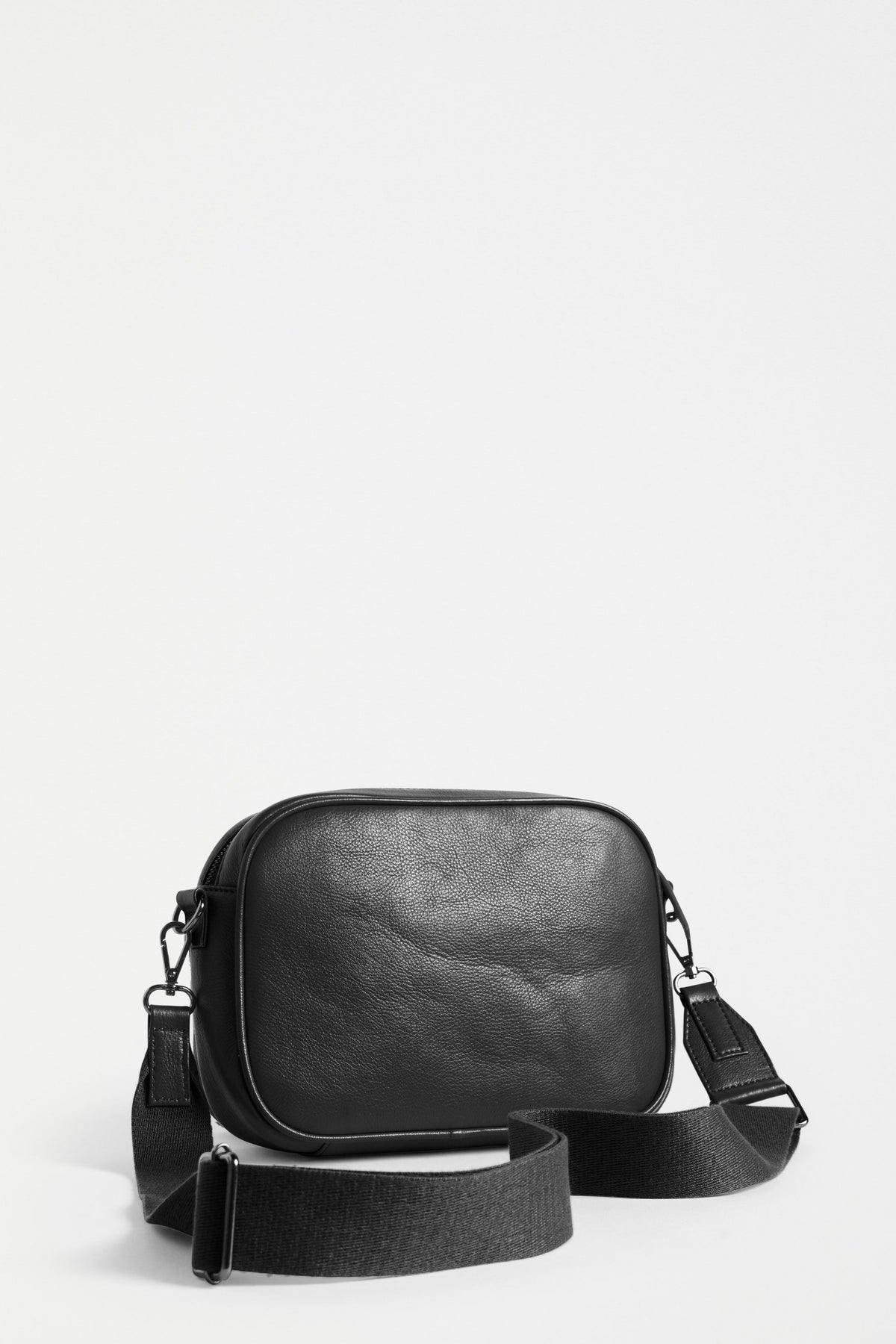 Kassel Double Compartment Leather Crossbody Bag Back | BLACK
