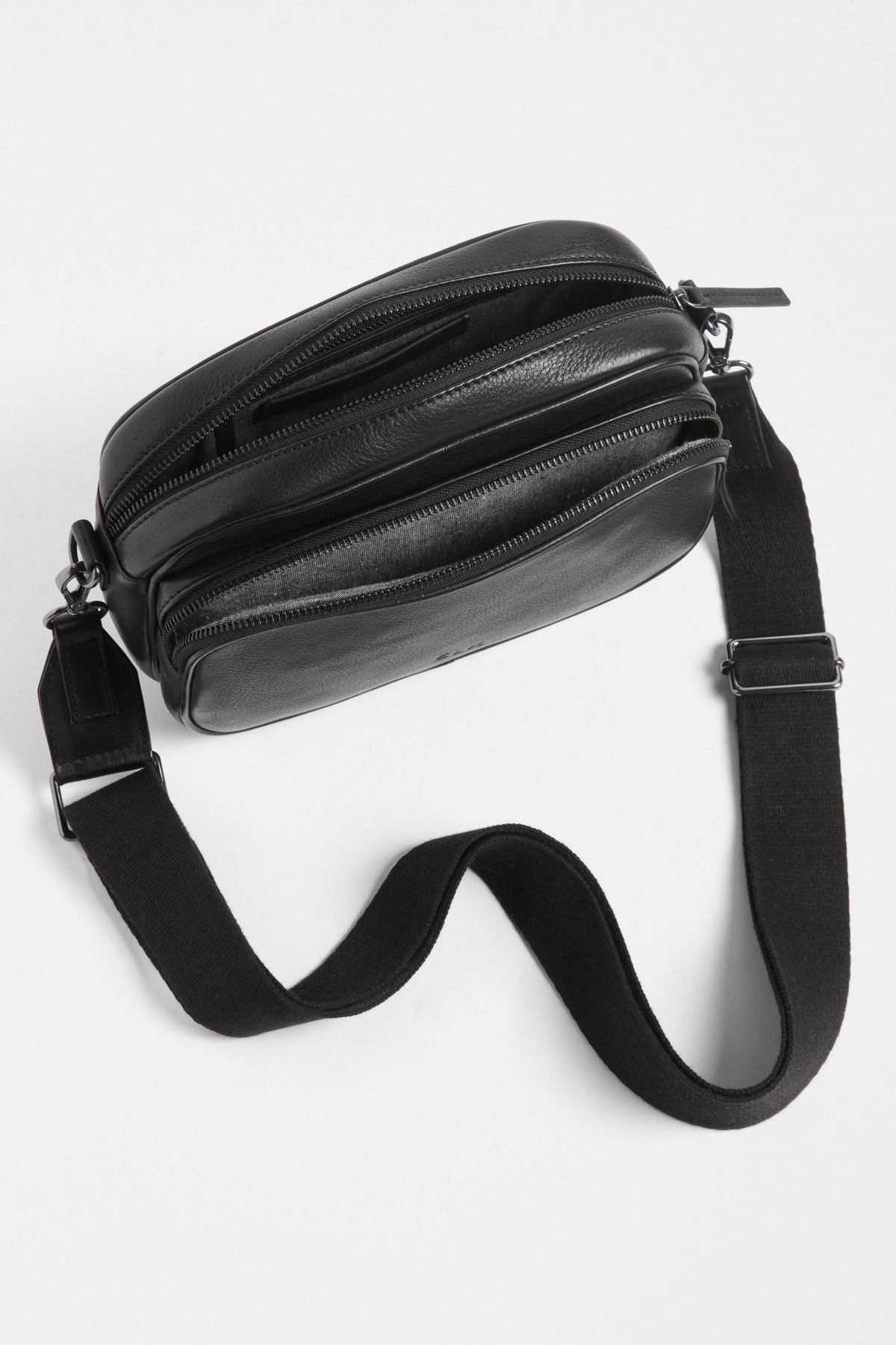 Kassel Double Compartment Leather Crossbody Bag Internal | BLACK