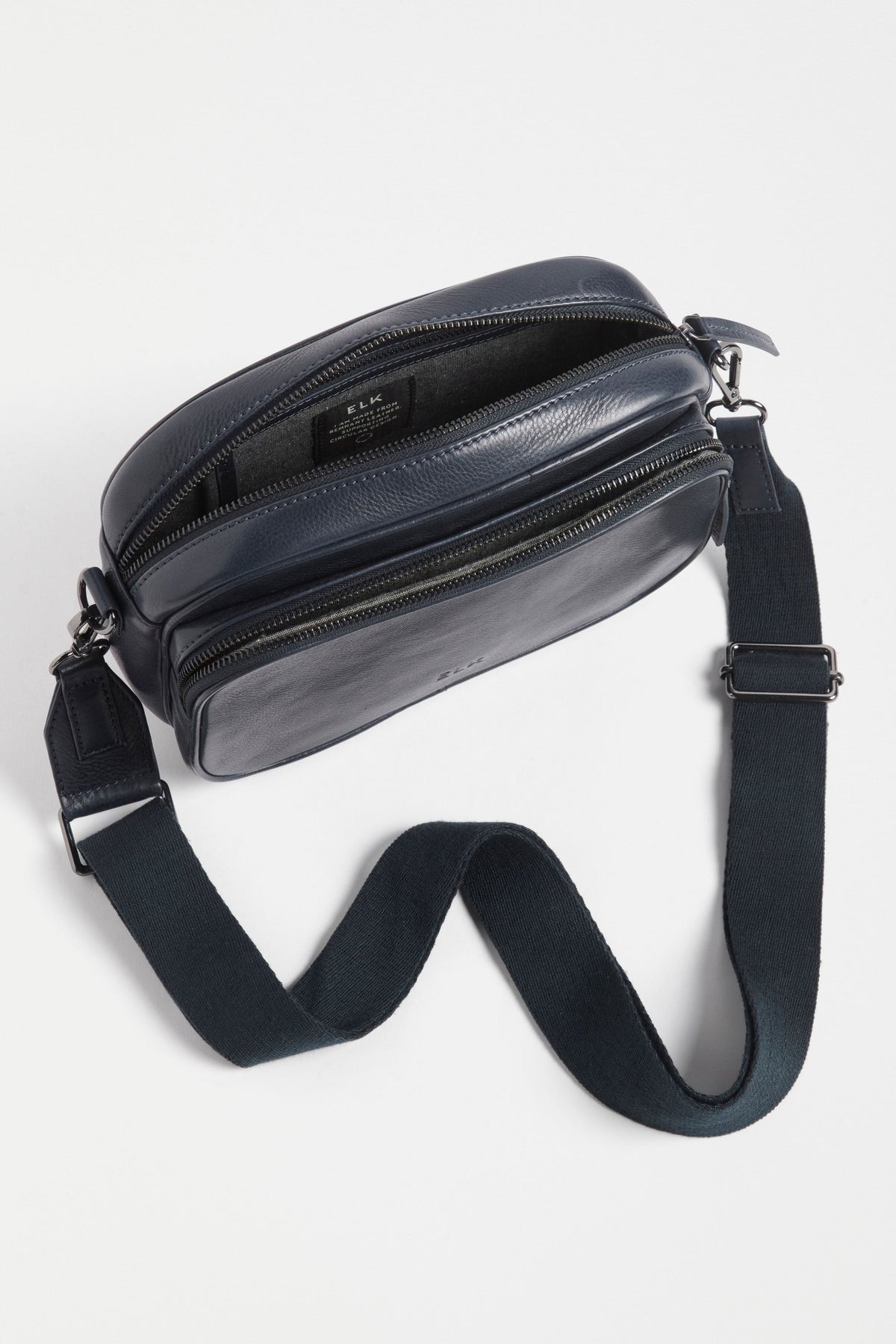 Kassel Double Compartment Leather Crossbody Bag Internal | NAVY