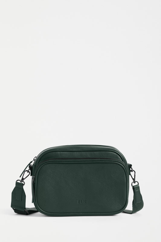 Kassel Double Compartment Leather Crossbody Bag Front | MILAN GREEN