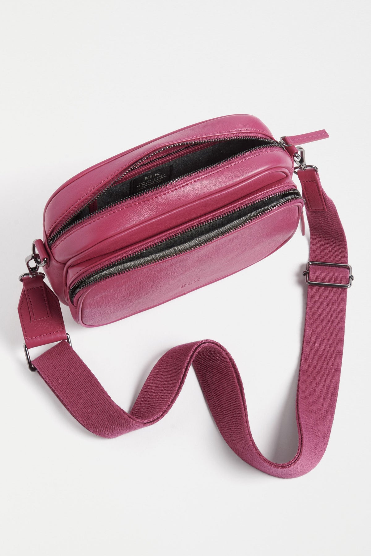 Kassel Double Compartment Leather Crossbody Bag Internal | FUCHSIA