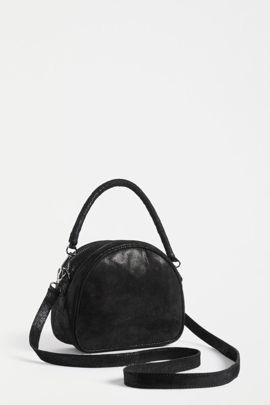 Kjeld Rounded Small Leather Crossbody Bag with Detachable handle and Strap back | BLACK SHIMMER