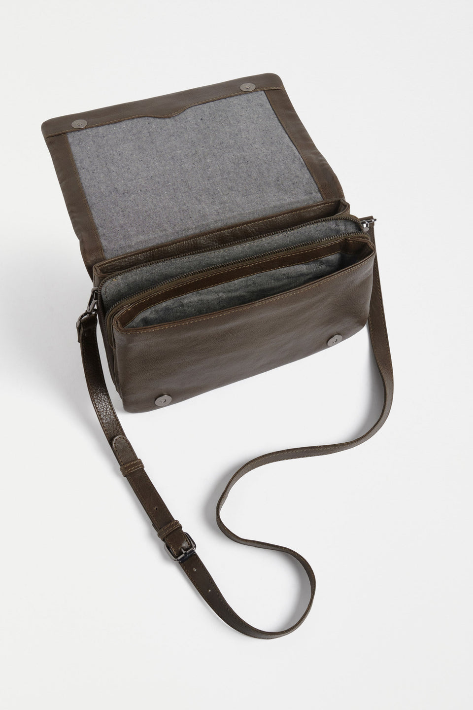 Tesni Three Compartment Classic Leather Hand Bag Internal | OLIVE