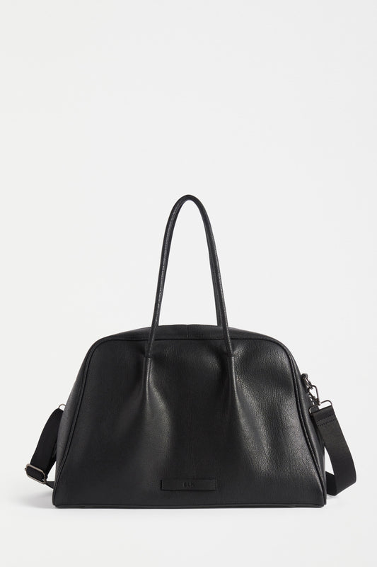 Esna Zip-Up Weekender Bowling Inspired Leather Bag Front | BLACK