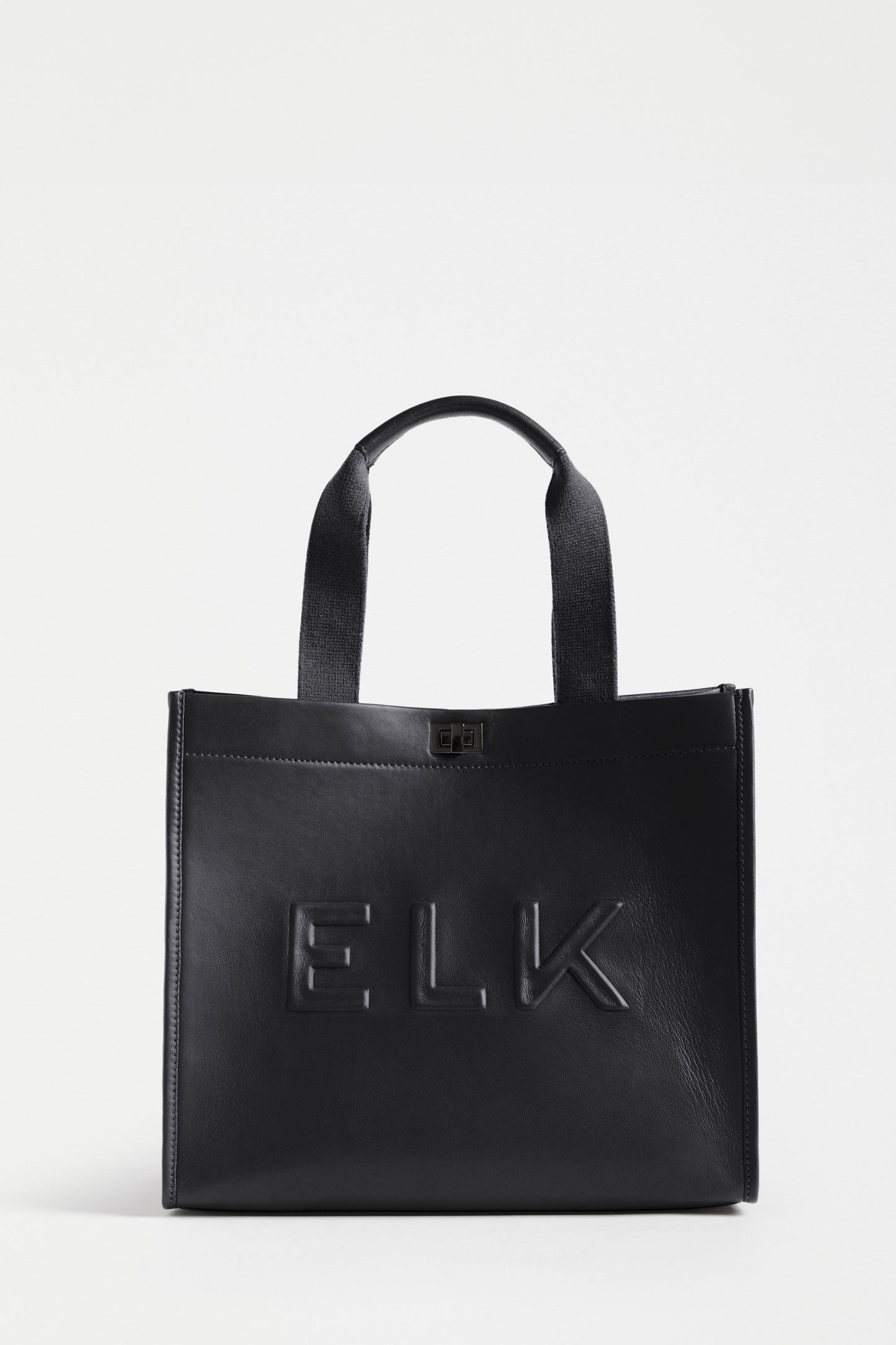 Eila Leather Logo Tote Bag with Detachable Crossbody Strap Front | BLACK