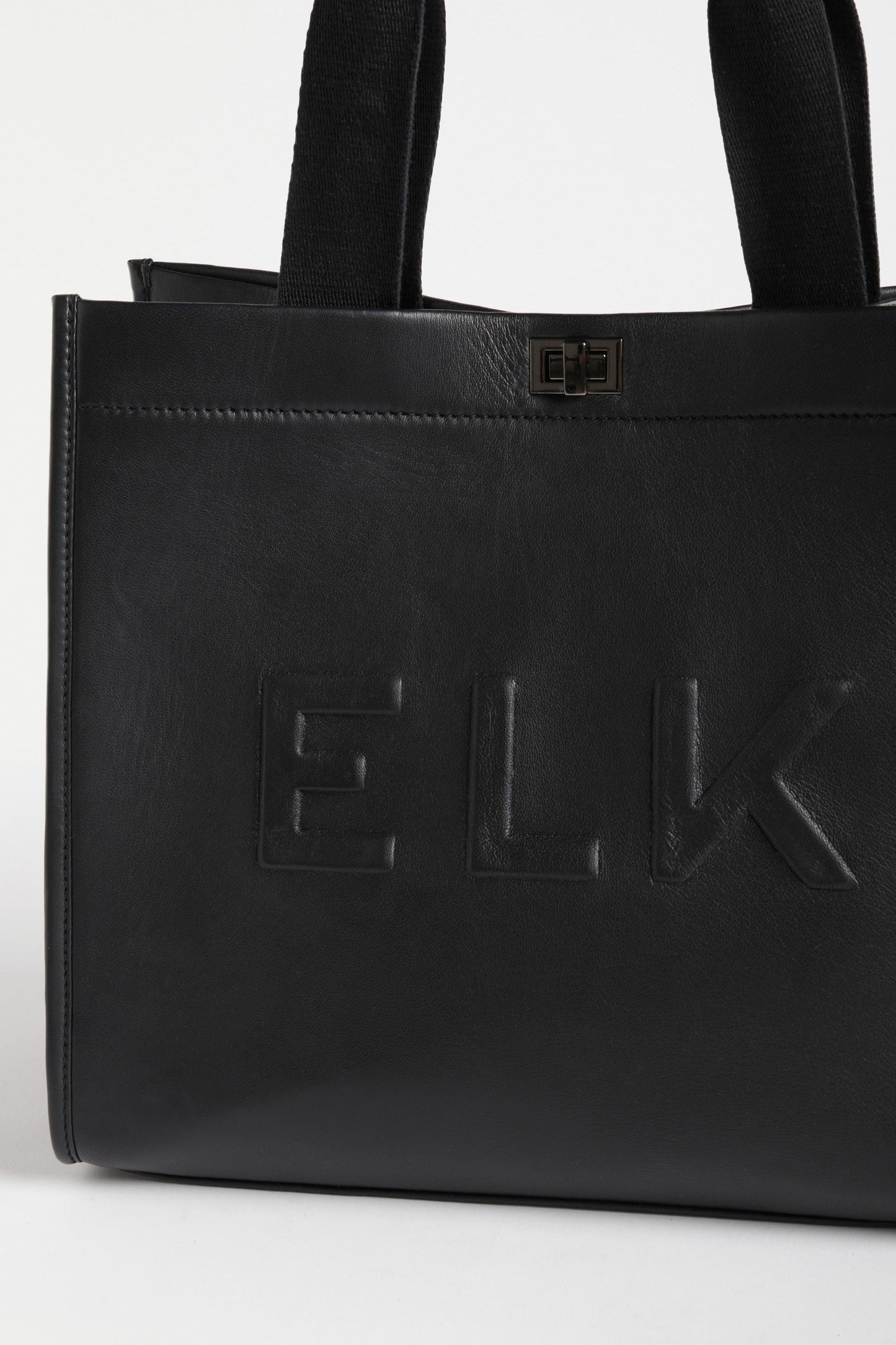 Eila Leather Logo Tote Bag with Detachable Crossbody Strap Front Detail | BLACK