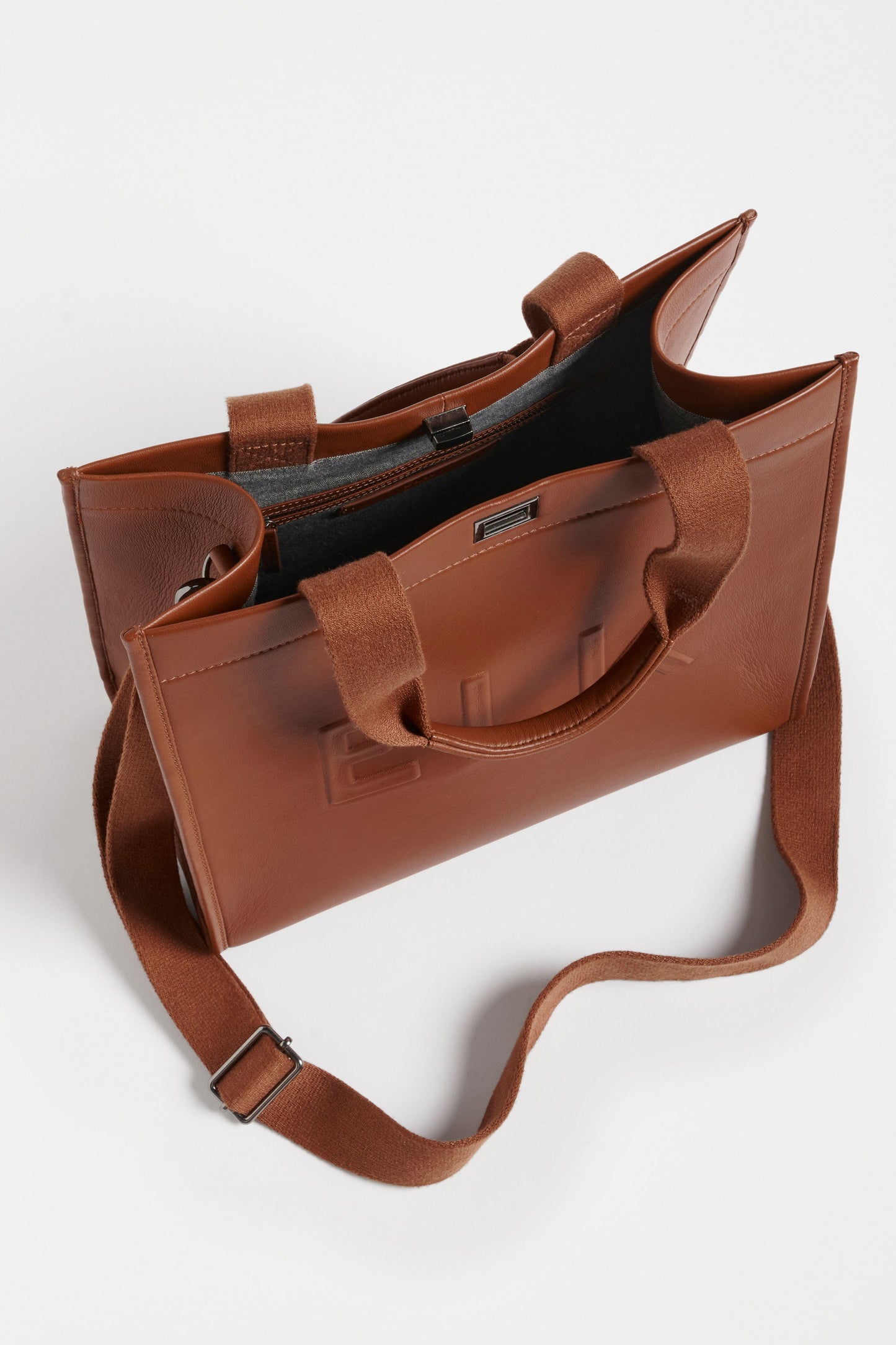 Eila Leather Logo Tote Bag with Detachable Crossbody Strap Internal | TAN