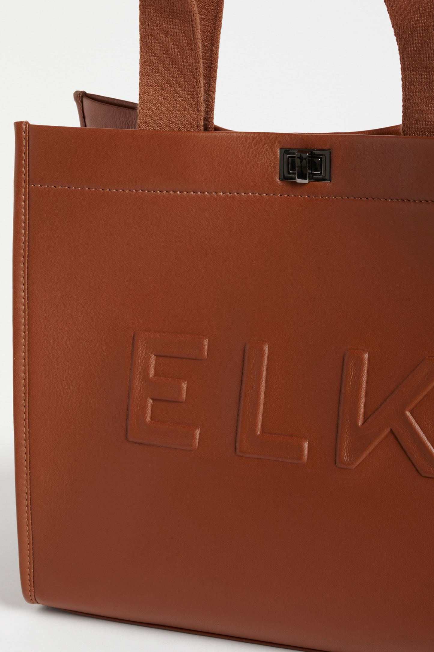 Eila Leather Logo Tote Bag with Detachable Crossbody Strap Front Detail | TAN