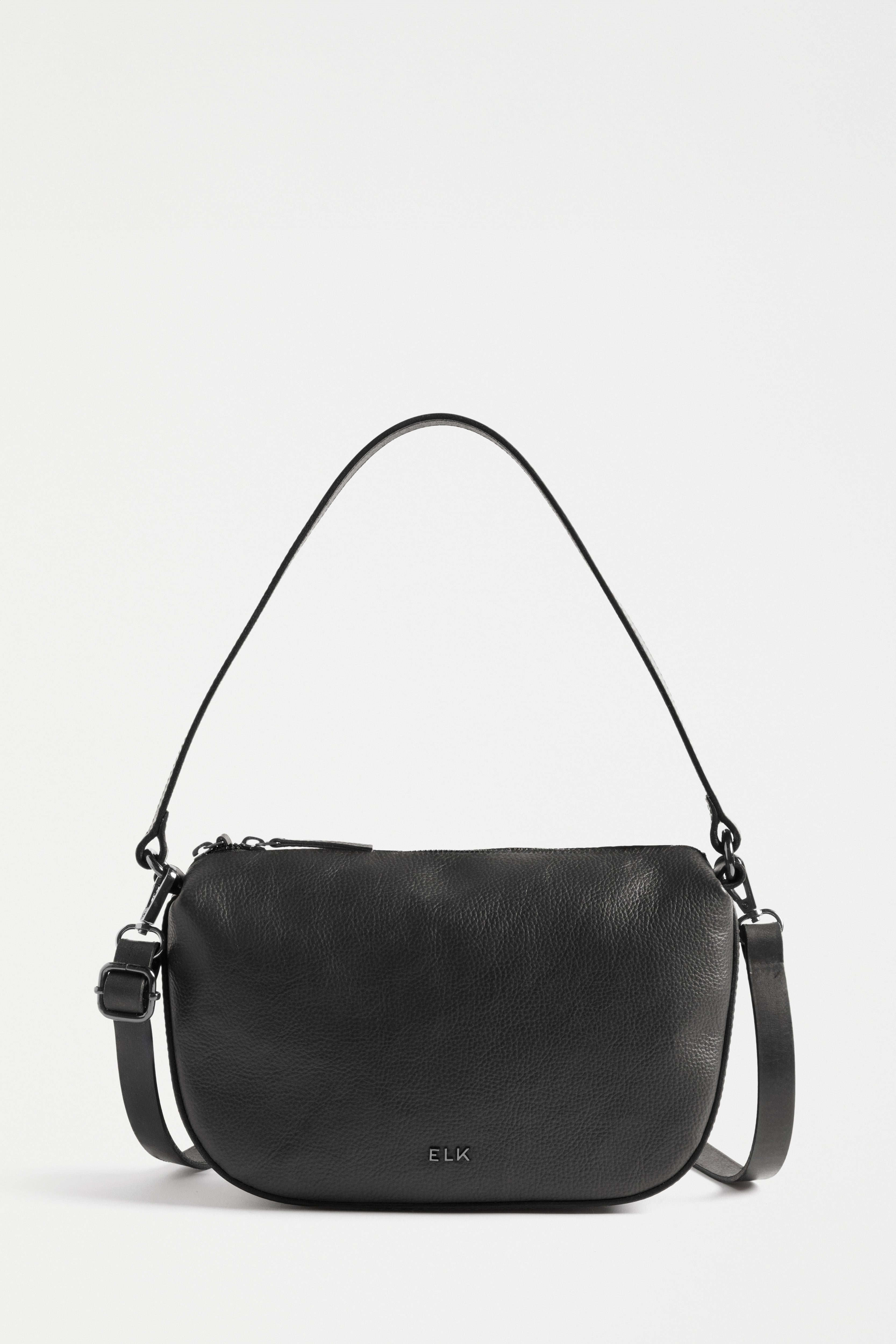 Illin Mini Leather Sling Shoulder Bag with  Detachable Crossbody Strap Front | BLACK