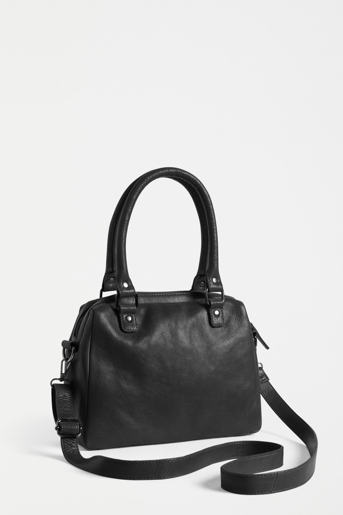 Arta Leather Bowler Inspired Crossbody Bag Back | BLACK