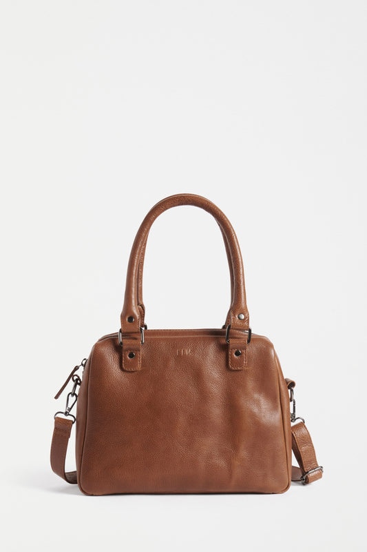 Arta Leather Bowler Inspired Crossbody Bag Front | TAN