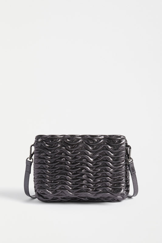 Plissi Smocked Textured Leather Clutch Crossbody Bag Front | GUNMETAL